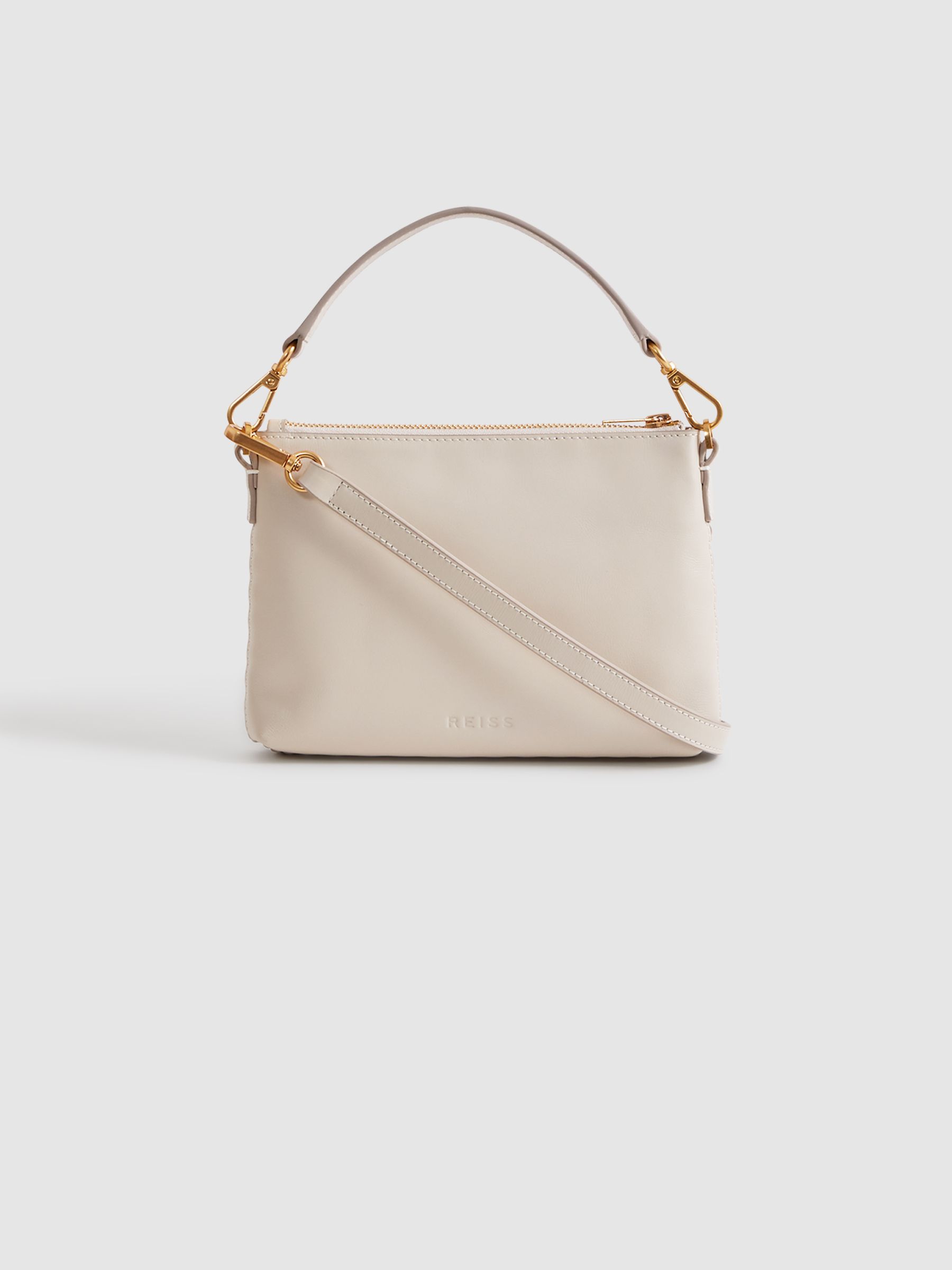 Leather Raffia Pouch Bag in Off White - Image 3 of 5