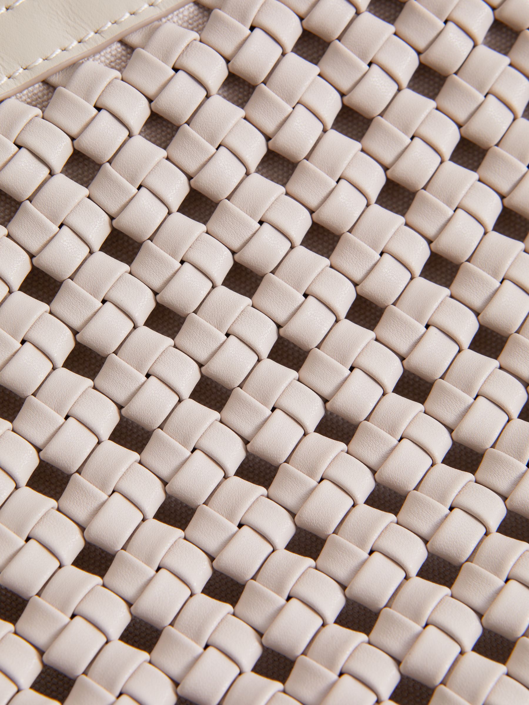 Leather Raffia Pouch Bag in Off White - Image 5 of 5