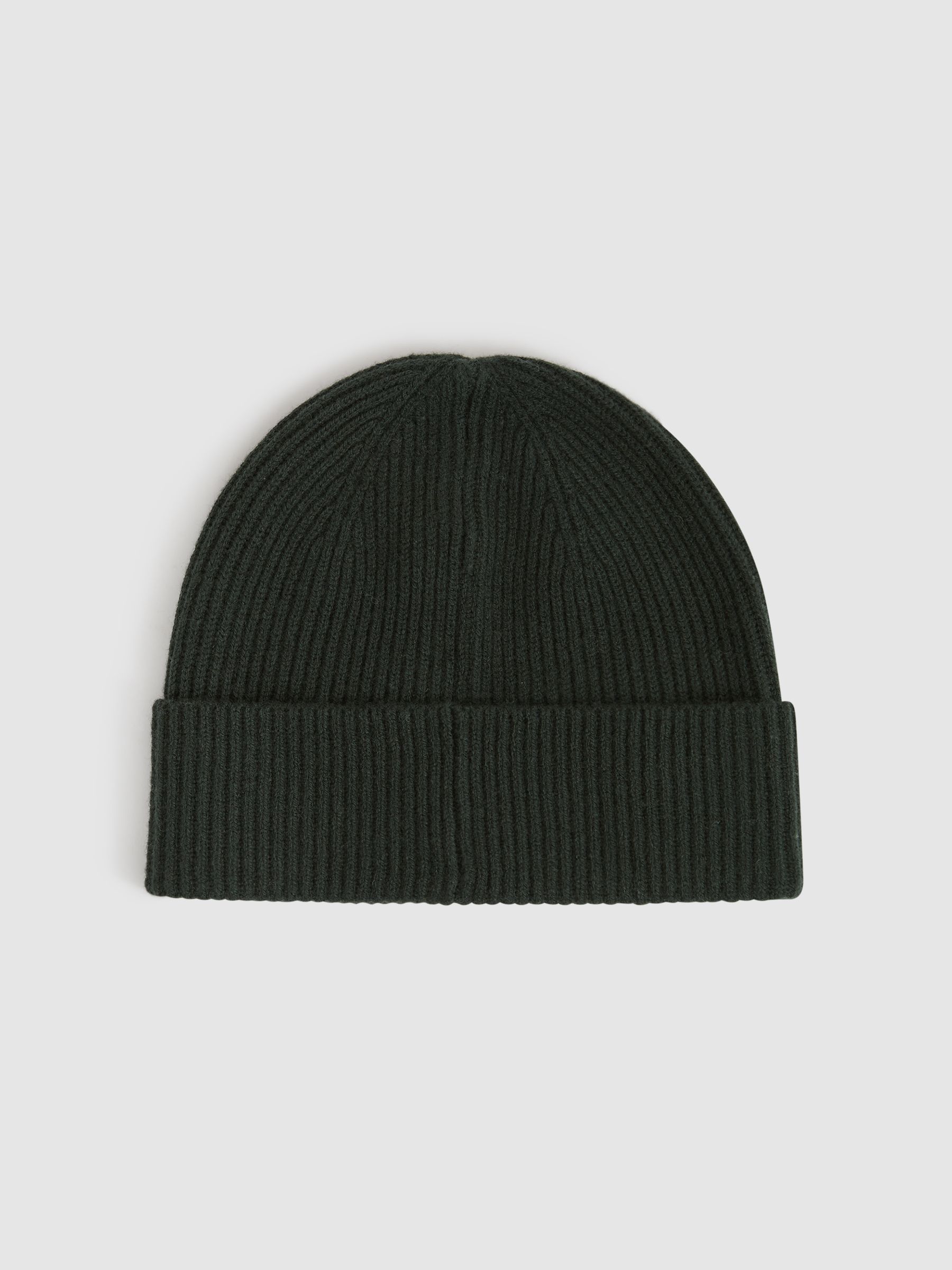 Merino Wool Ribbed Beanie Hat in Forest Green - Image 3 of 4