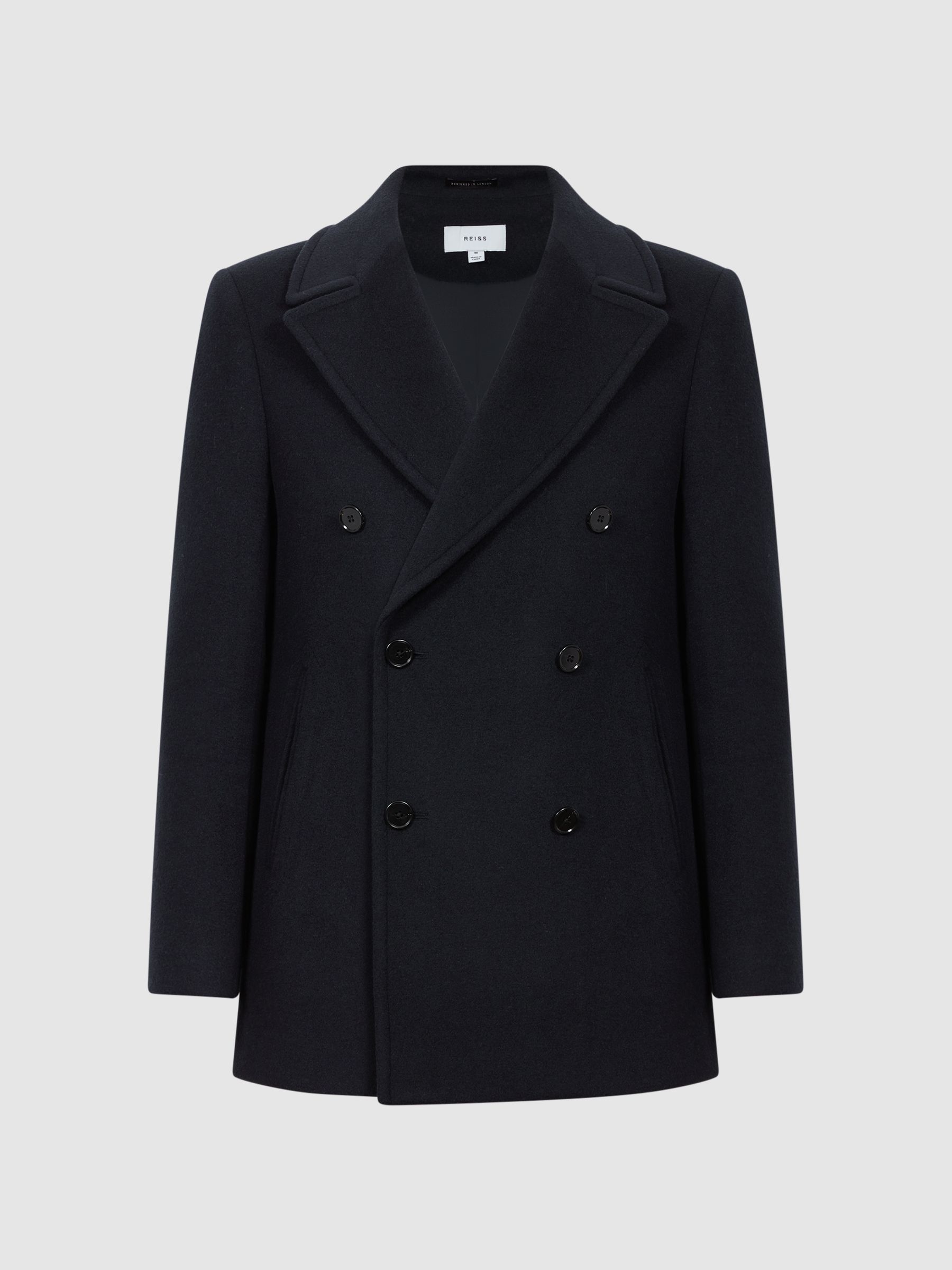 Wool Blend Double Breasted Peacoat in Light Navy - Image 2 of 6