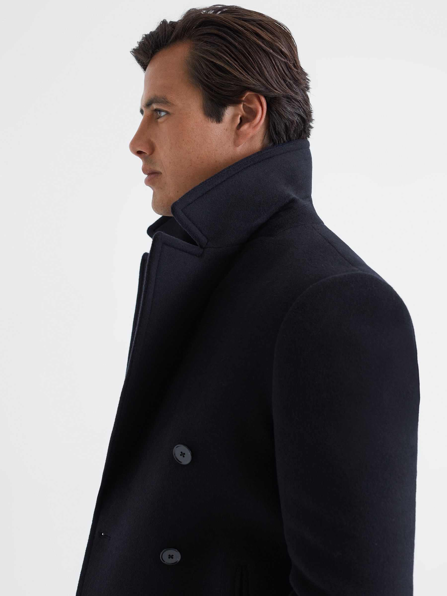 Wool Blend Double Breasted Peacoat in Light Navy - Image 3 of 6