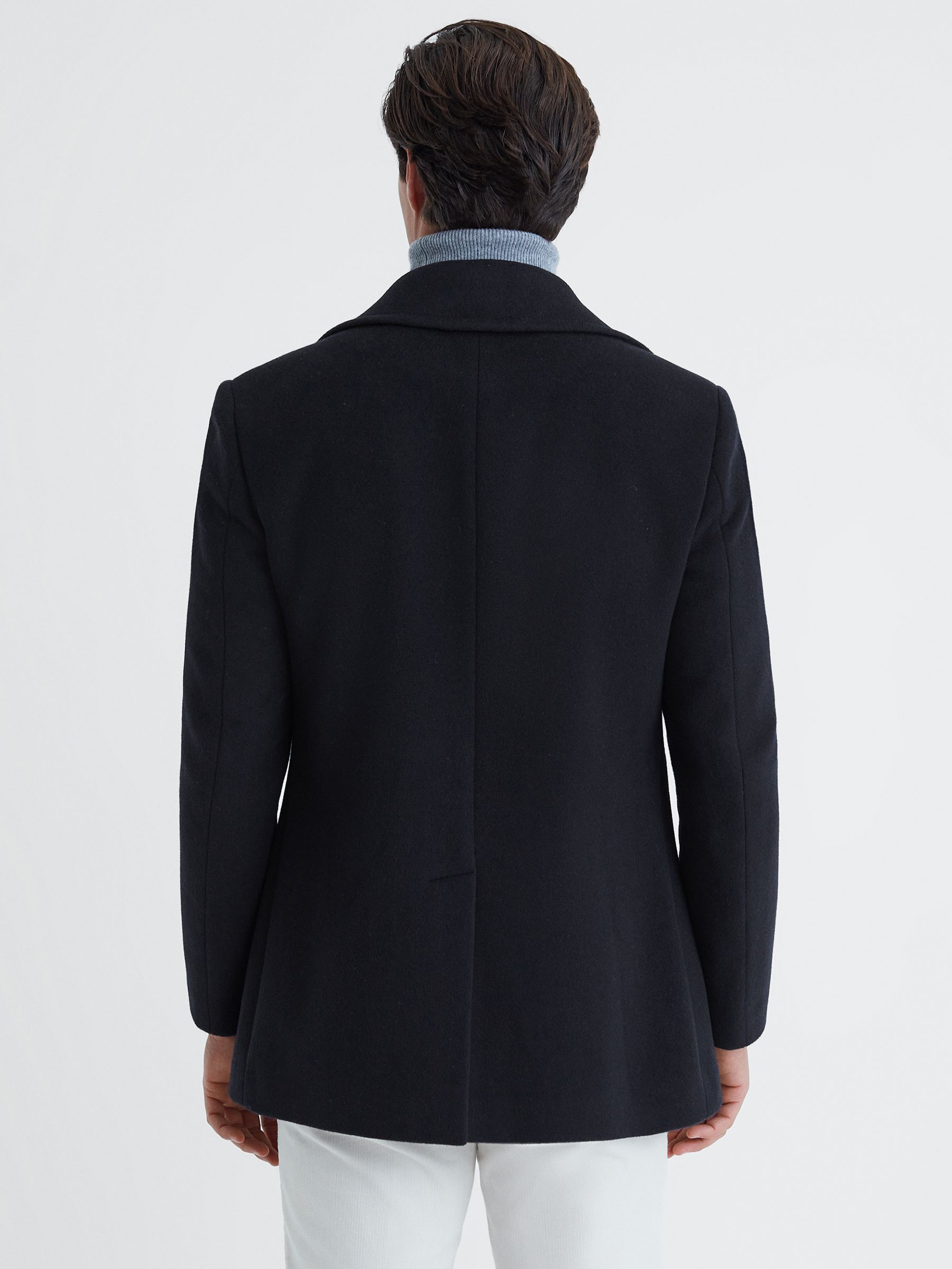 Wool Blend Double Breasted Peacoat in Light Navy - Image 5 of 6