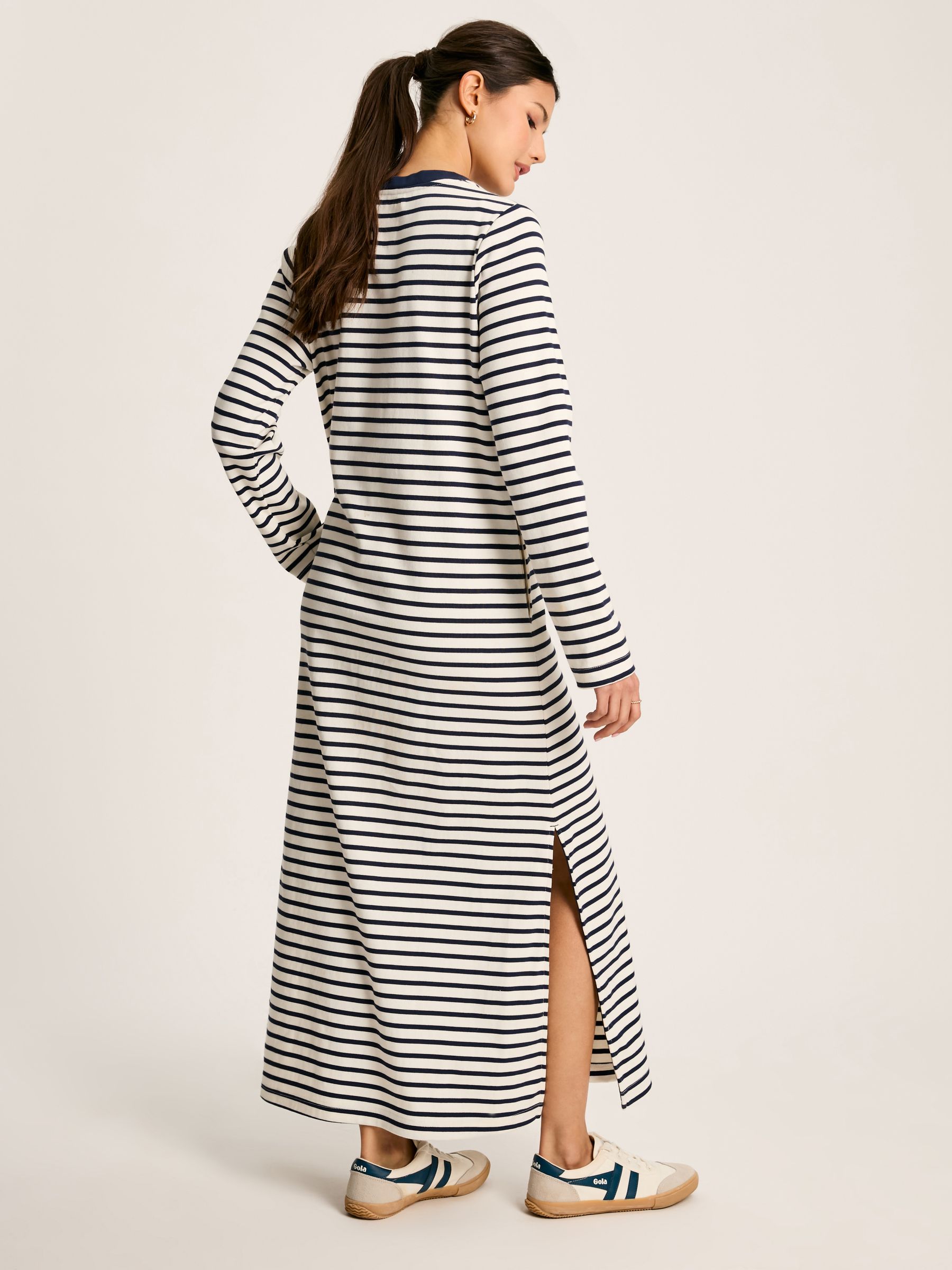 Cleo Navy& White Striped Long Sleeve Jersey Midi Dress - Image 2 of 6