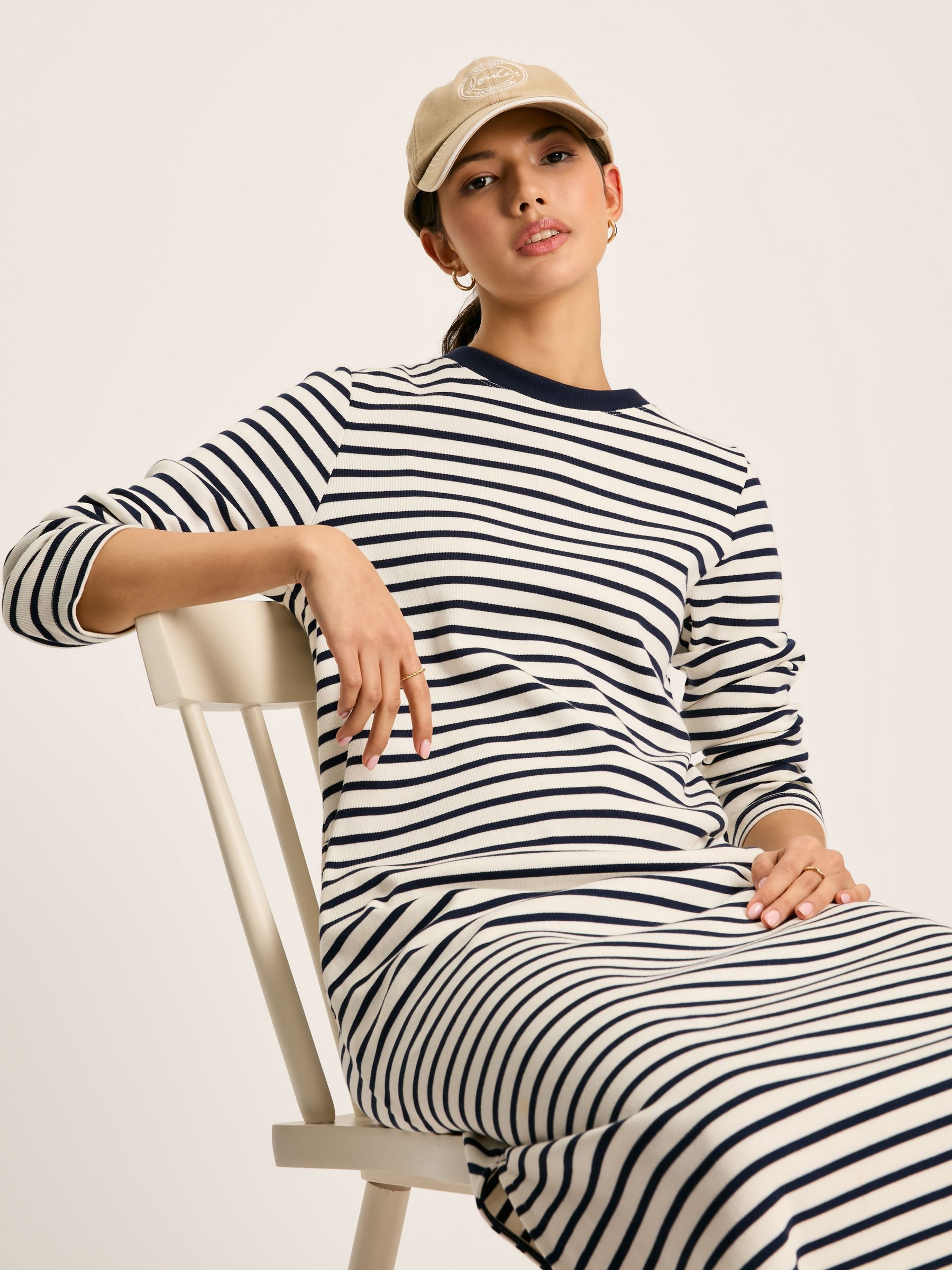Cleo Navy& White Striped Long Sleeve Jersey Midi Dress - Image 3 of 6