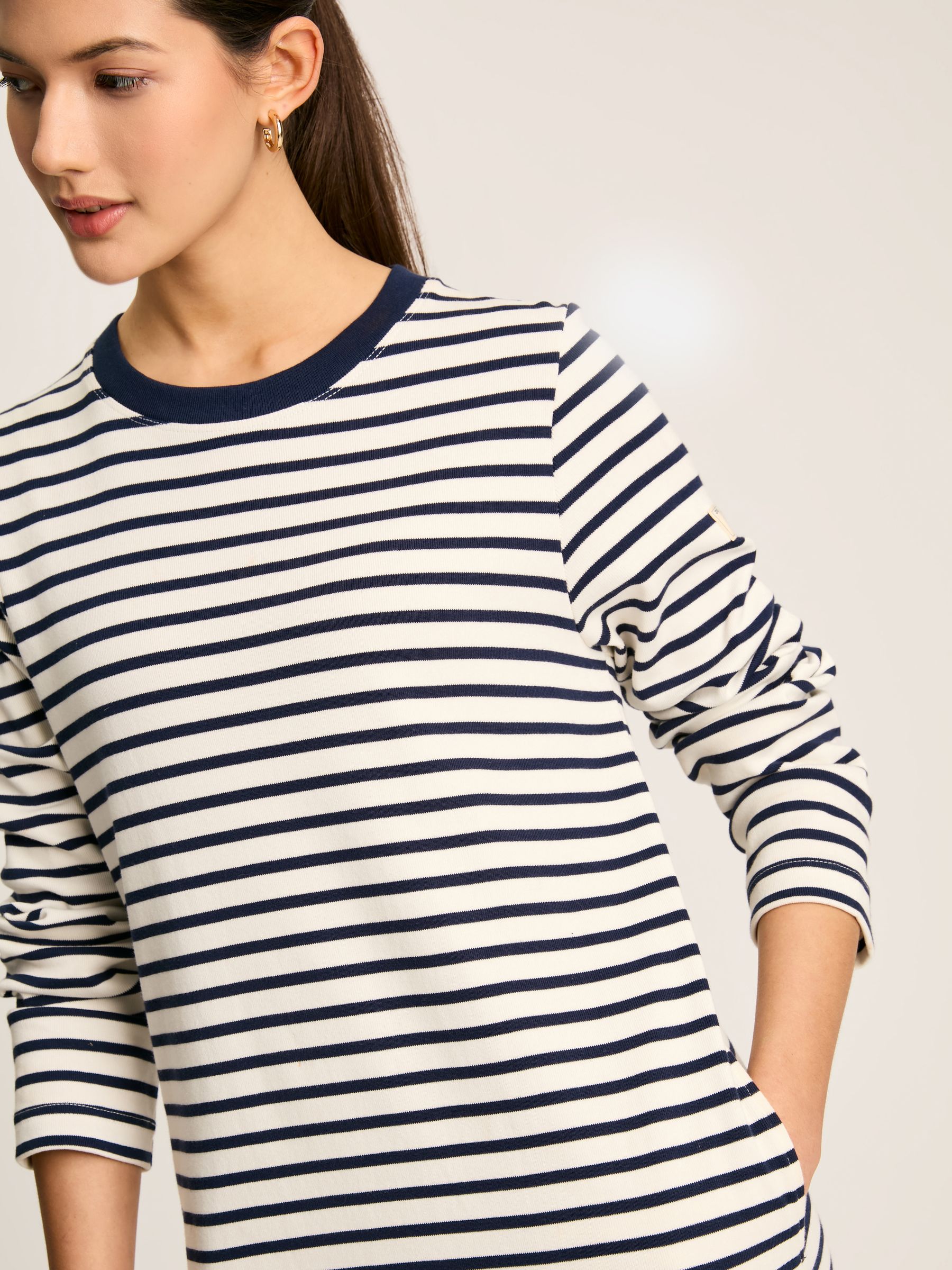 Cleo Navy& White Striped Long Sleeve Jersey Midi Dress - Image 4 of 6