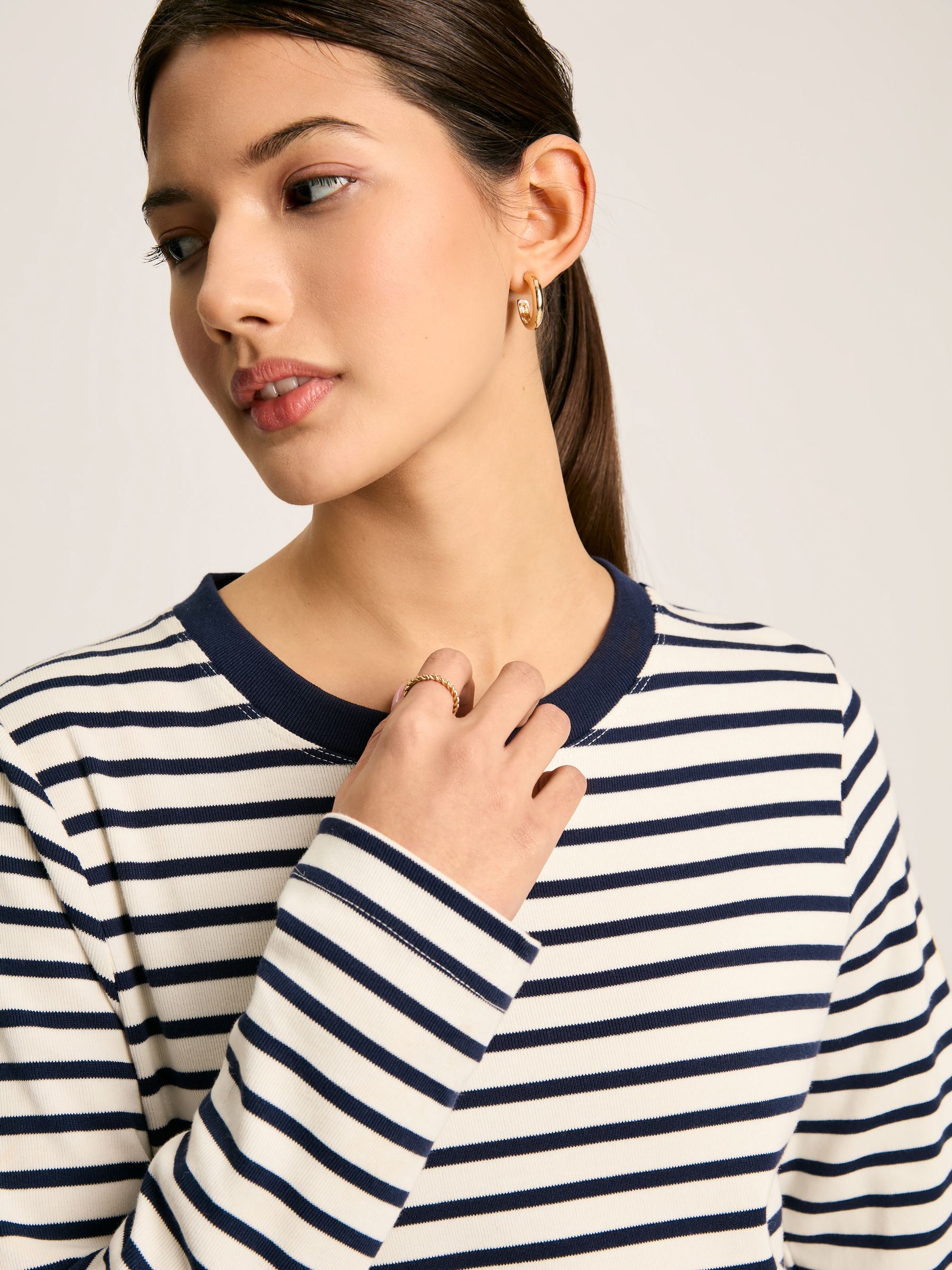 Cleo Navy& White Striped Long Sleeve Jersey Midi Dress - Image 5 of 6