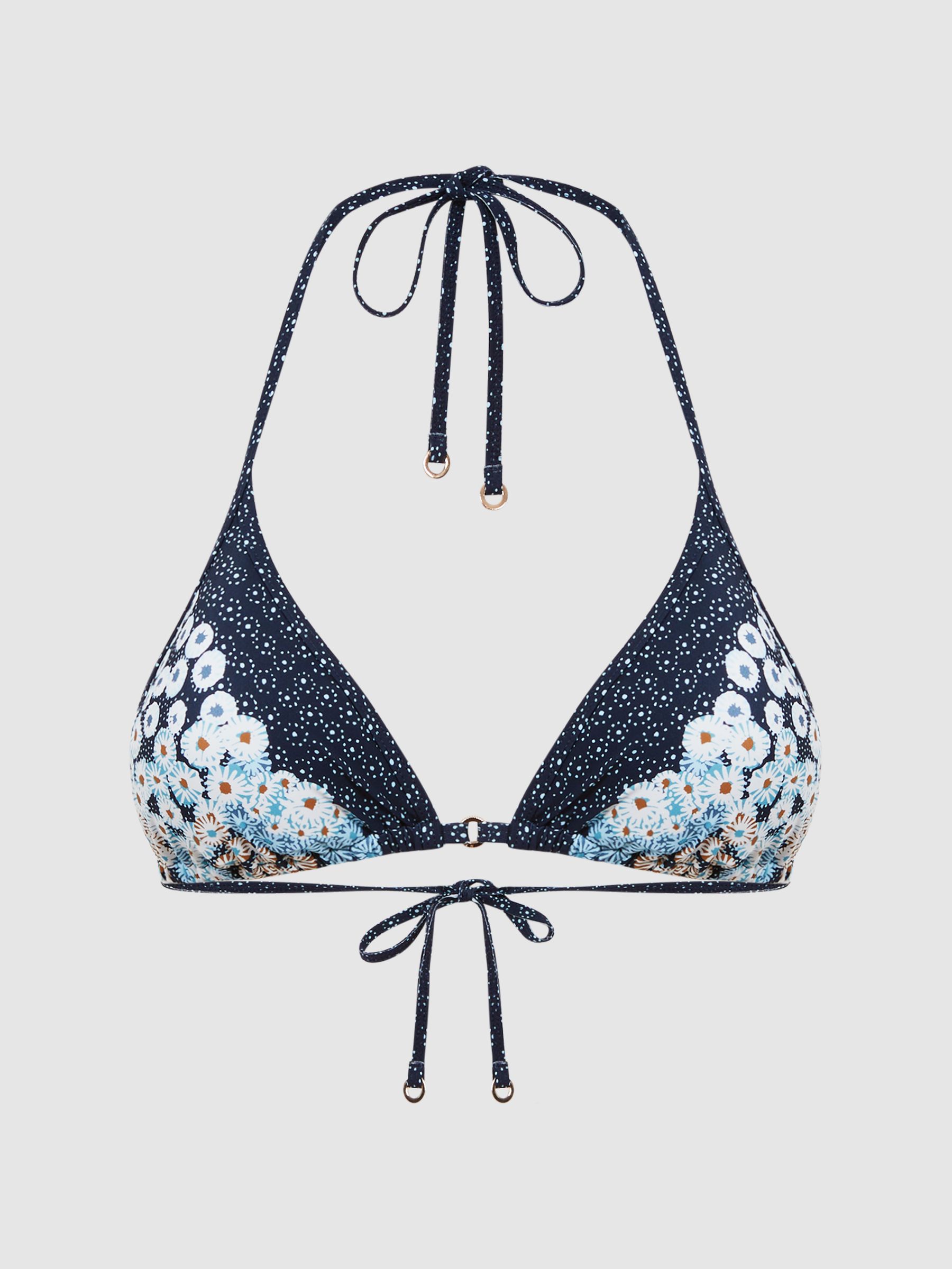 Floral Print Triangle Bikini Top in Navy - Image 2 of 5