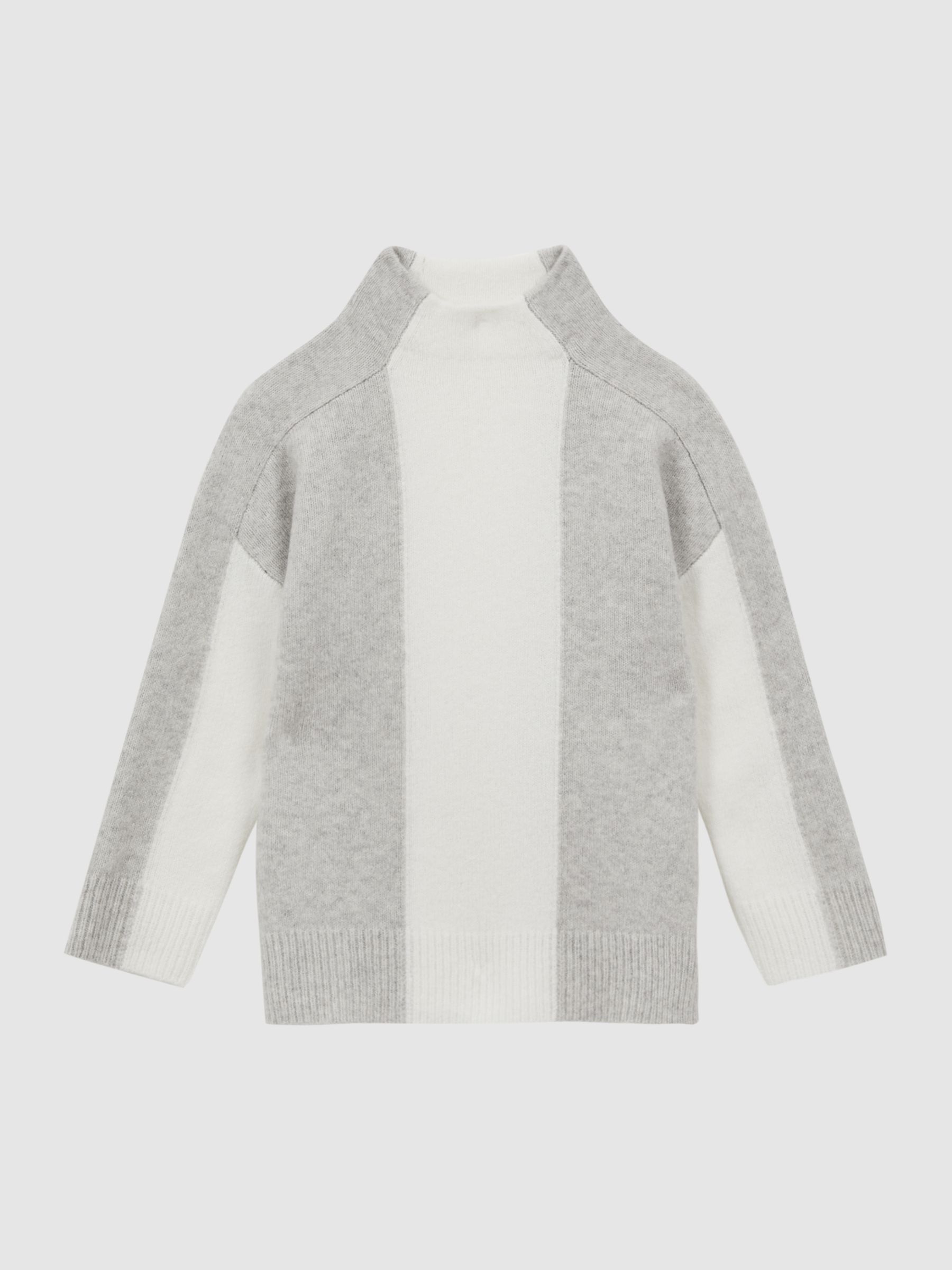 4-9 yrs Funnel Neck Striped Jumper in Grey/White - Image 2 of 4