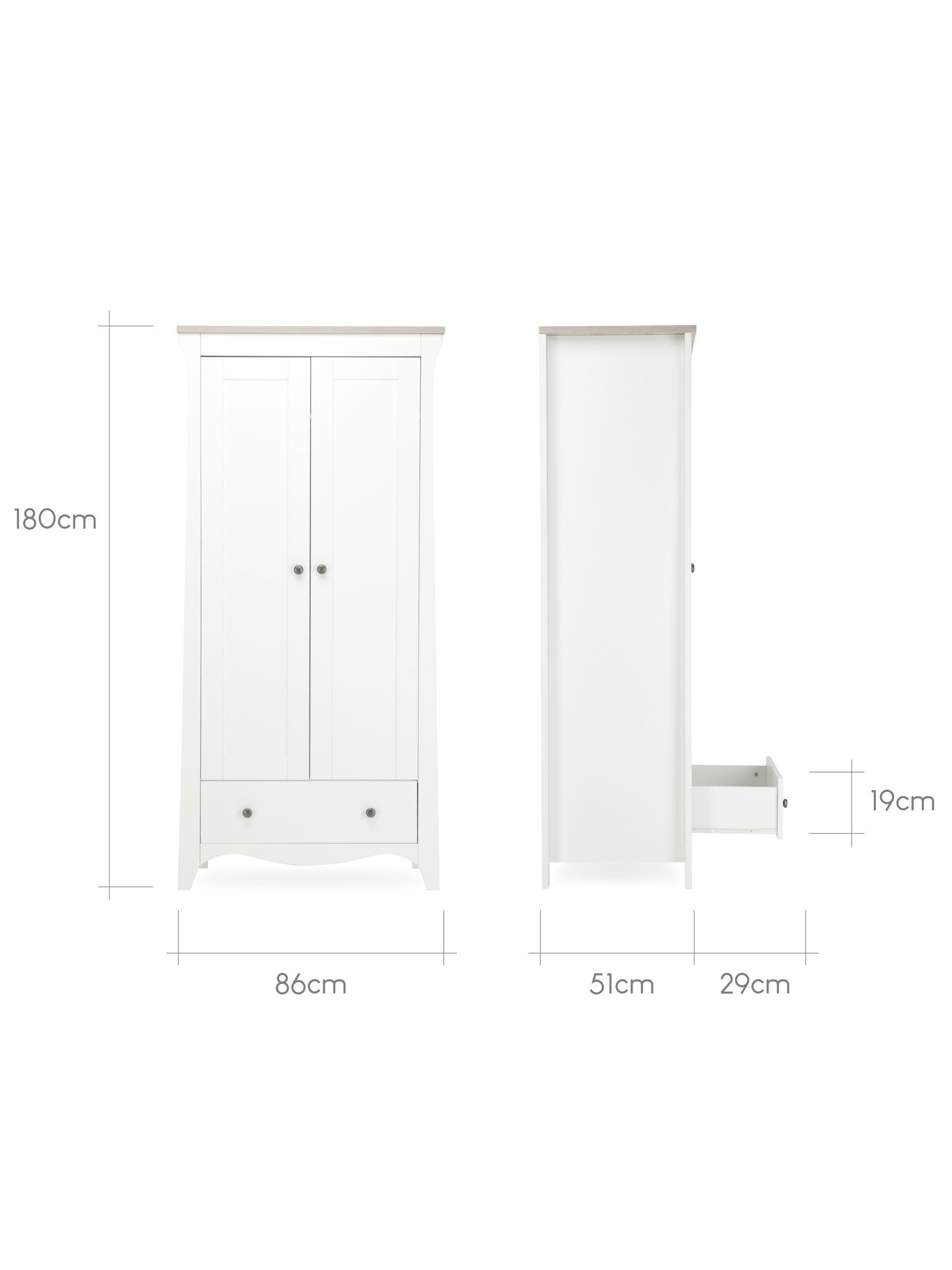 CuddleCo White Ash Clara 2 Door Nursery Wardrobe - Image 5 of 5
