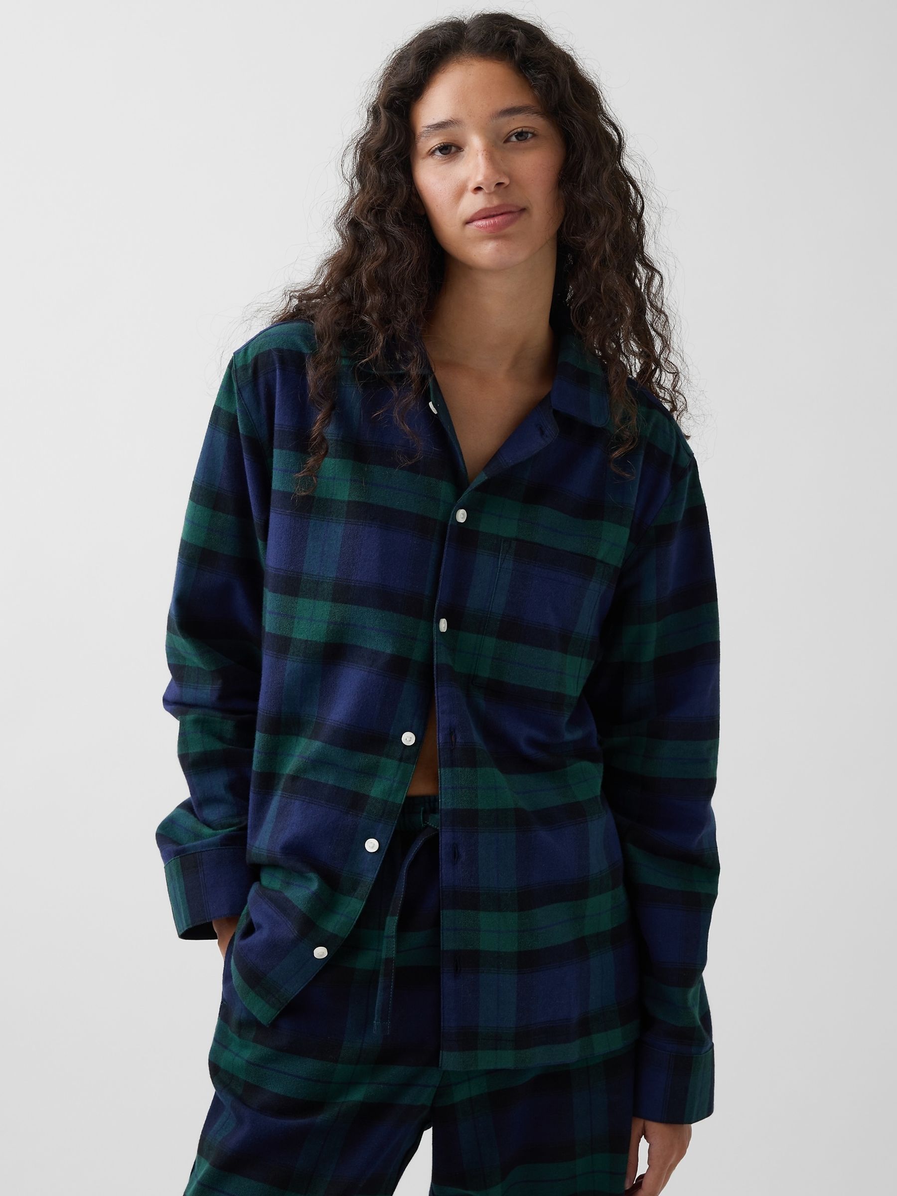 Green & Navy Check Softest Flannel Pyjamas Shirt - Image 1 of 4