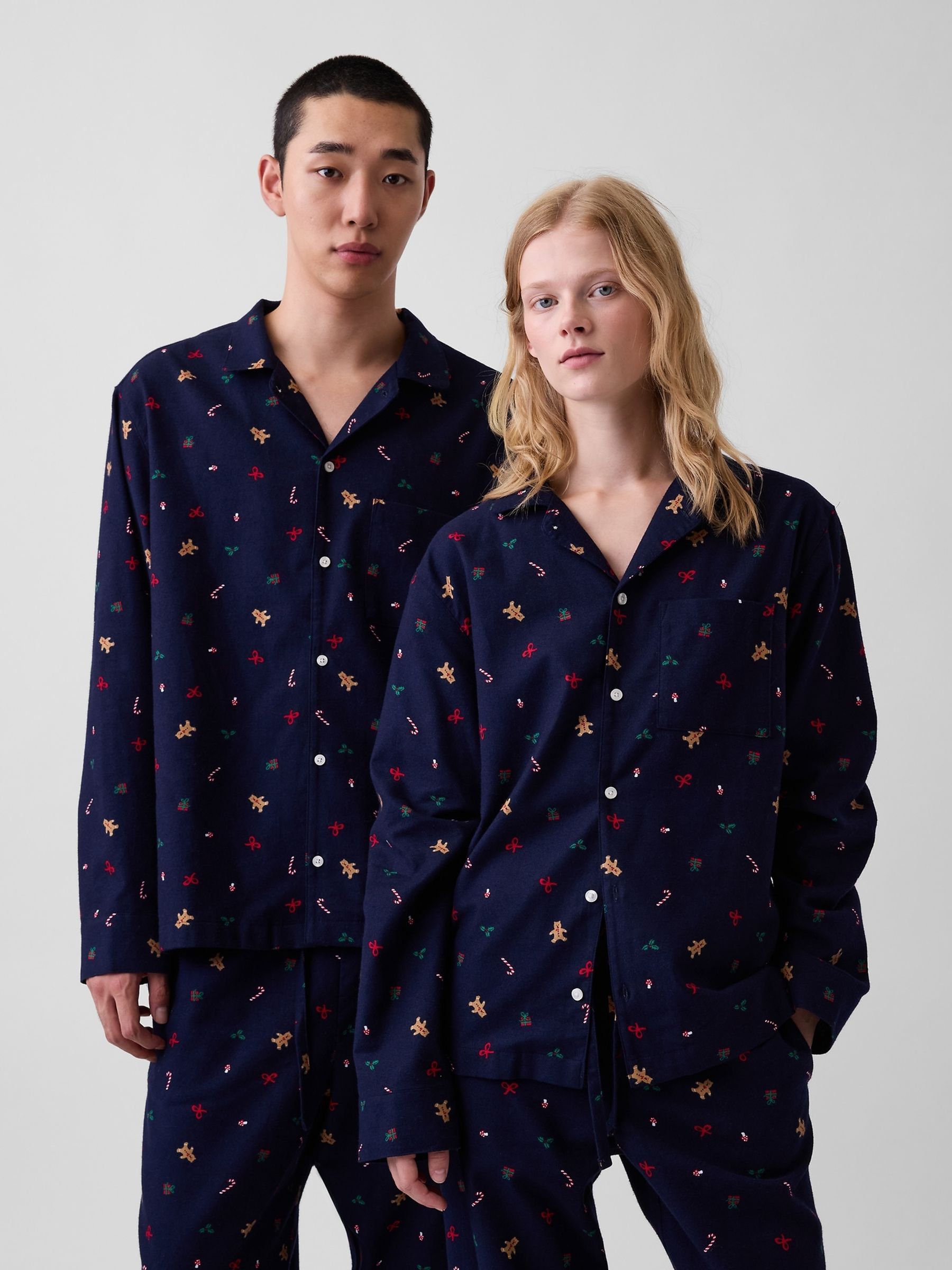 Navy Gingerbread Matching Family Softest Flannel Pyjamas Shirt - Image 1 of 5