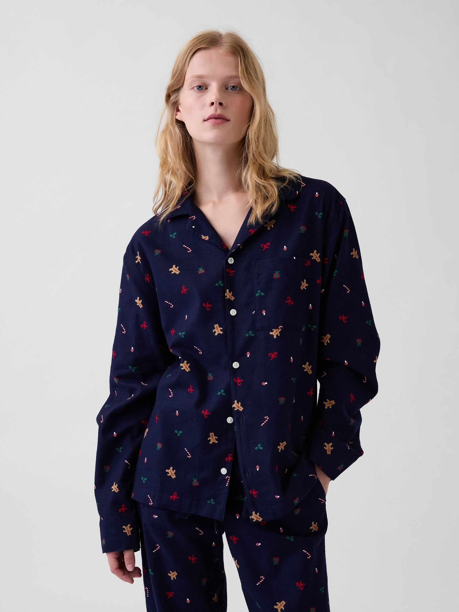 Navy Gingerbread Matching Family Softest Flannel Pyjamas Shirt - Image 3 of 5