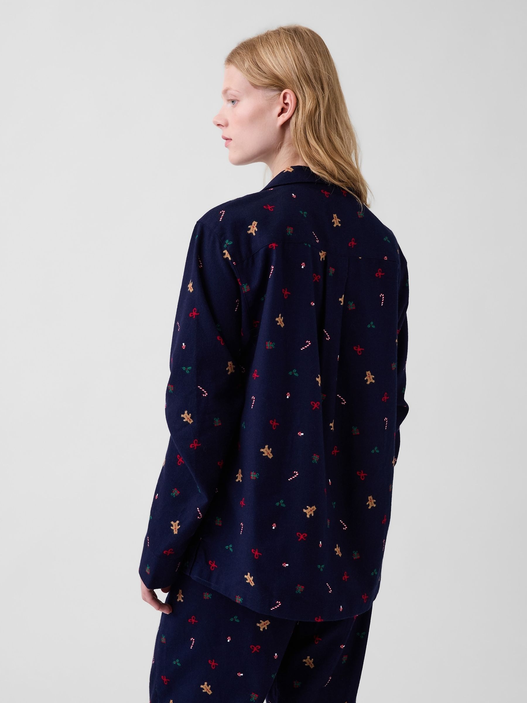 Navy Gingerbread Matching Family Softest Flannel Pyjamas Shirt - Image 4 of 5