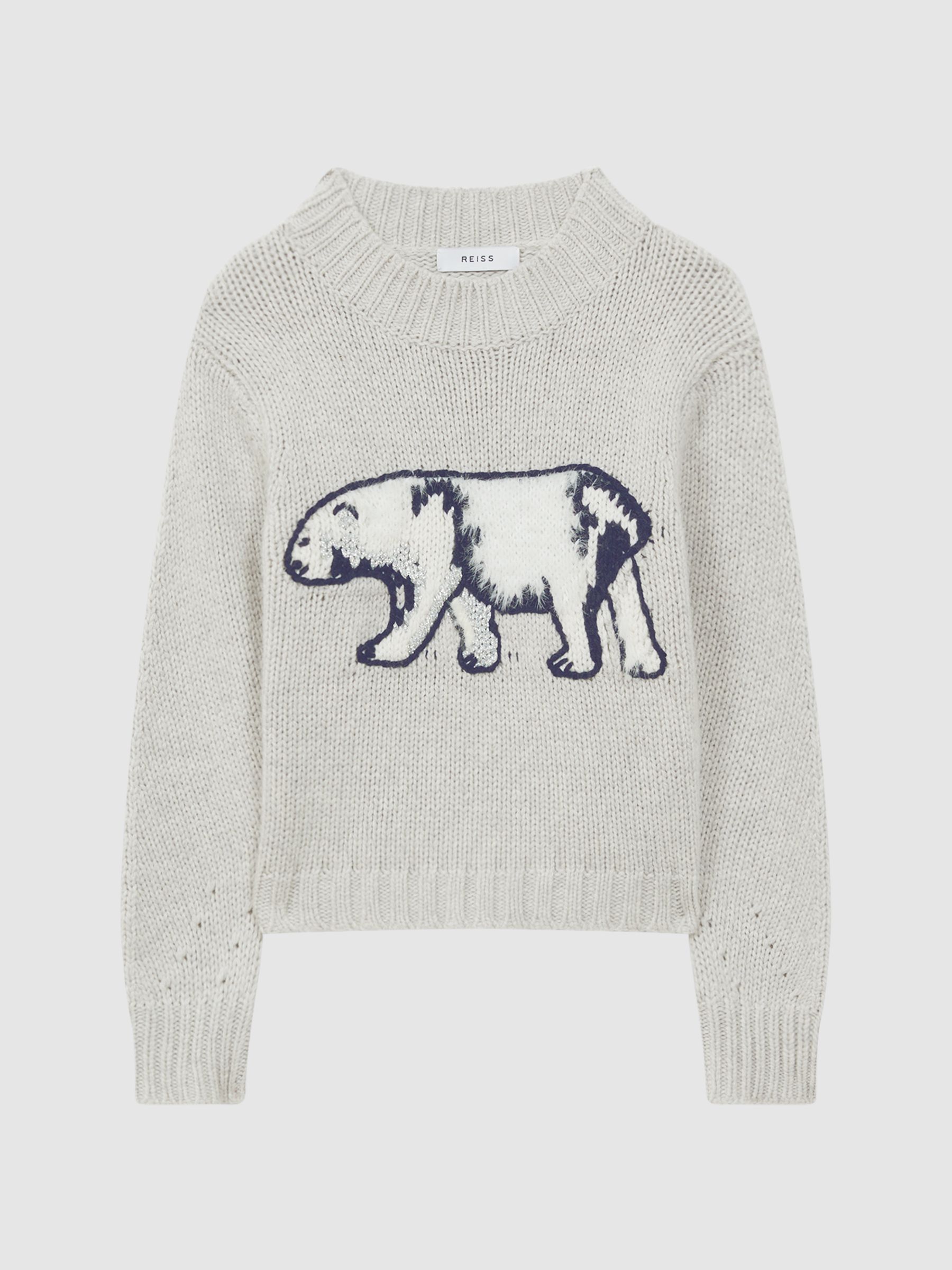 Reiss Casual Knitted Polar Bear Jumper in Grey | REISS