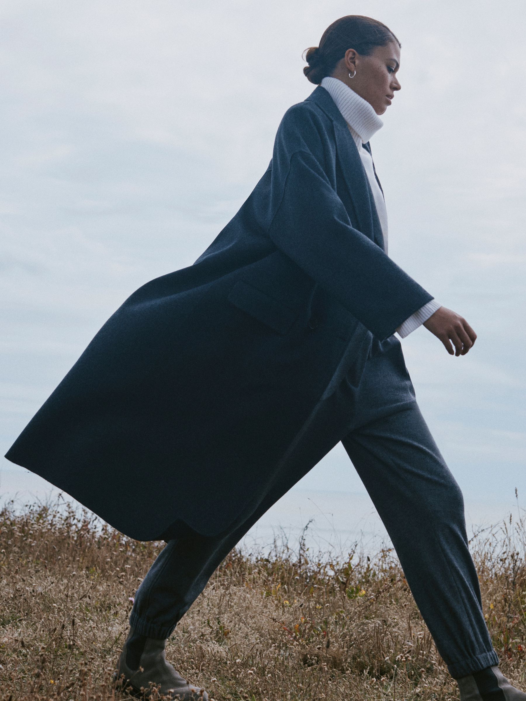 Relaxed Wool Blend Double Breasted Coat in Charcoal - Image 1 of 7