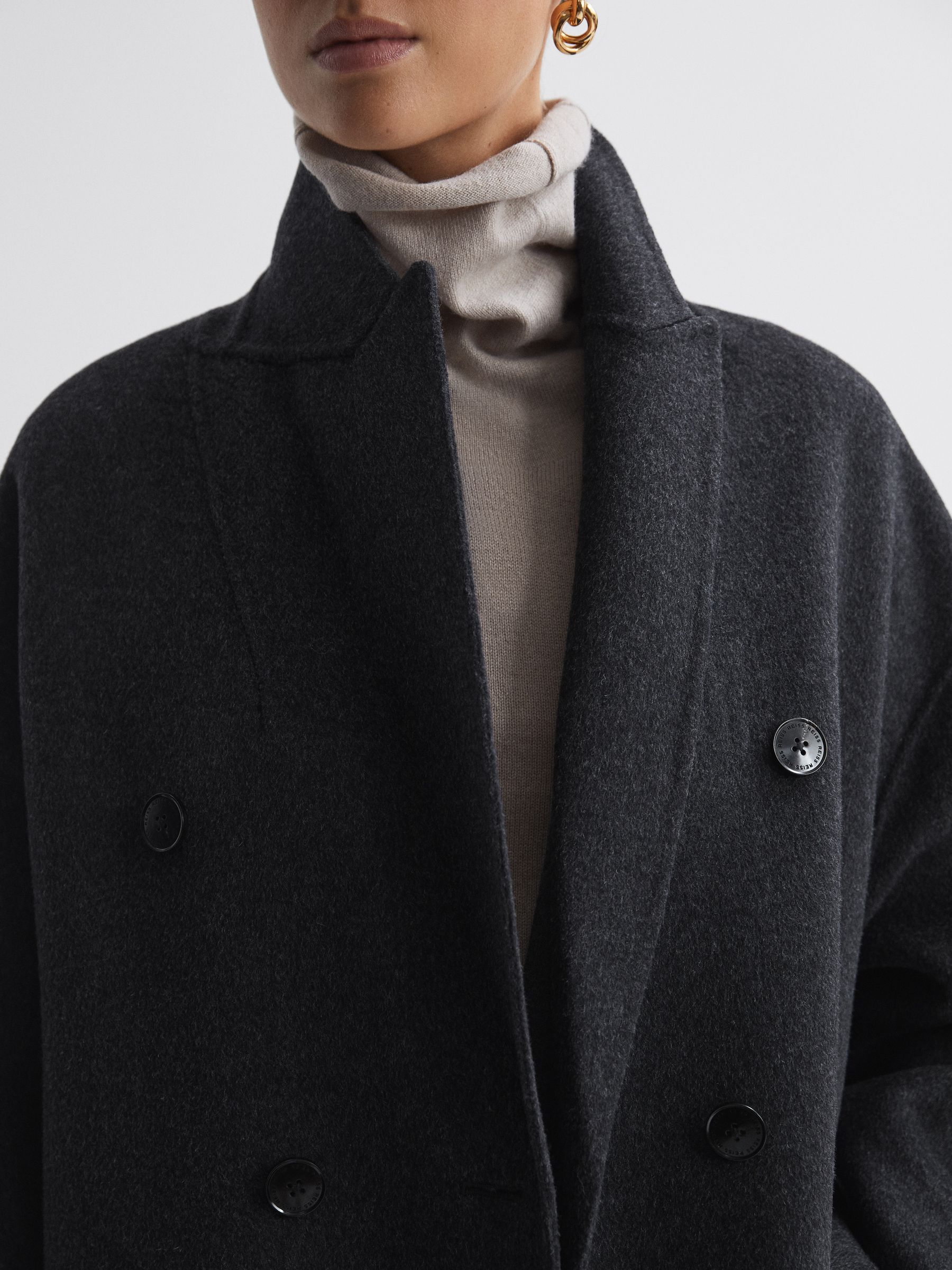 Relaxed Wool Blend Double Breasted Coat in Charcoal - Image 4 of 7