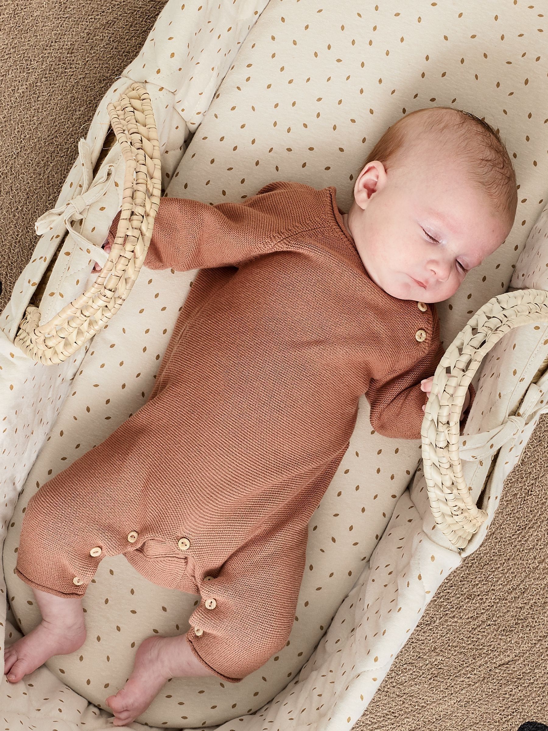 The Little Green Sheep Cream Quilted Moses Basket Cot Bed and Mattress - Image 3 of 5