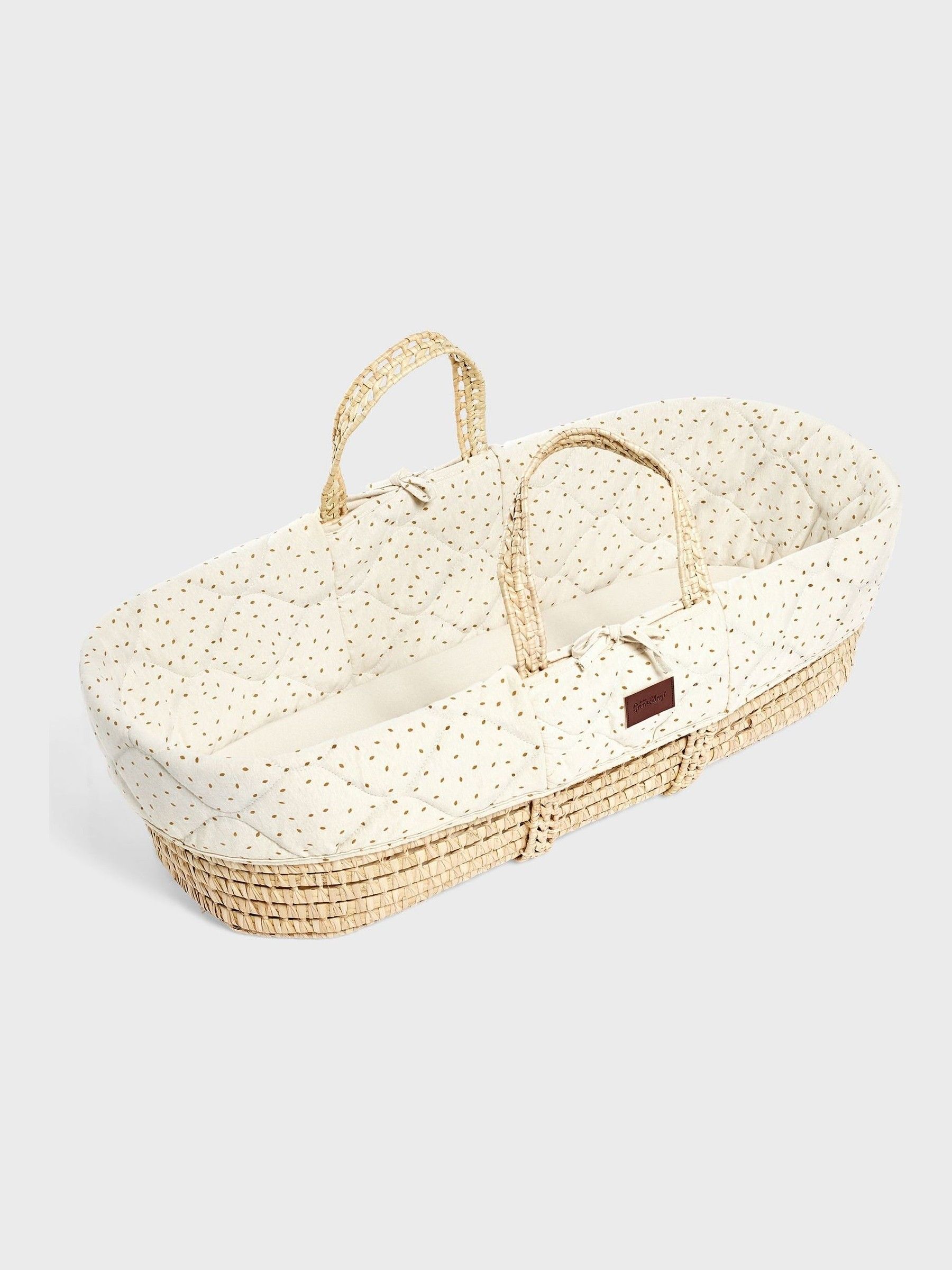 The Little Green Sheep Cream Quilted Moses Basket Cot Bed and Mattress - Image 4 of 5