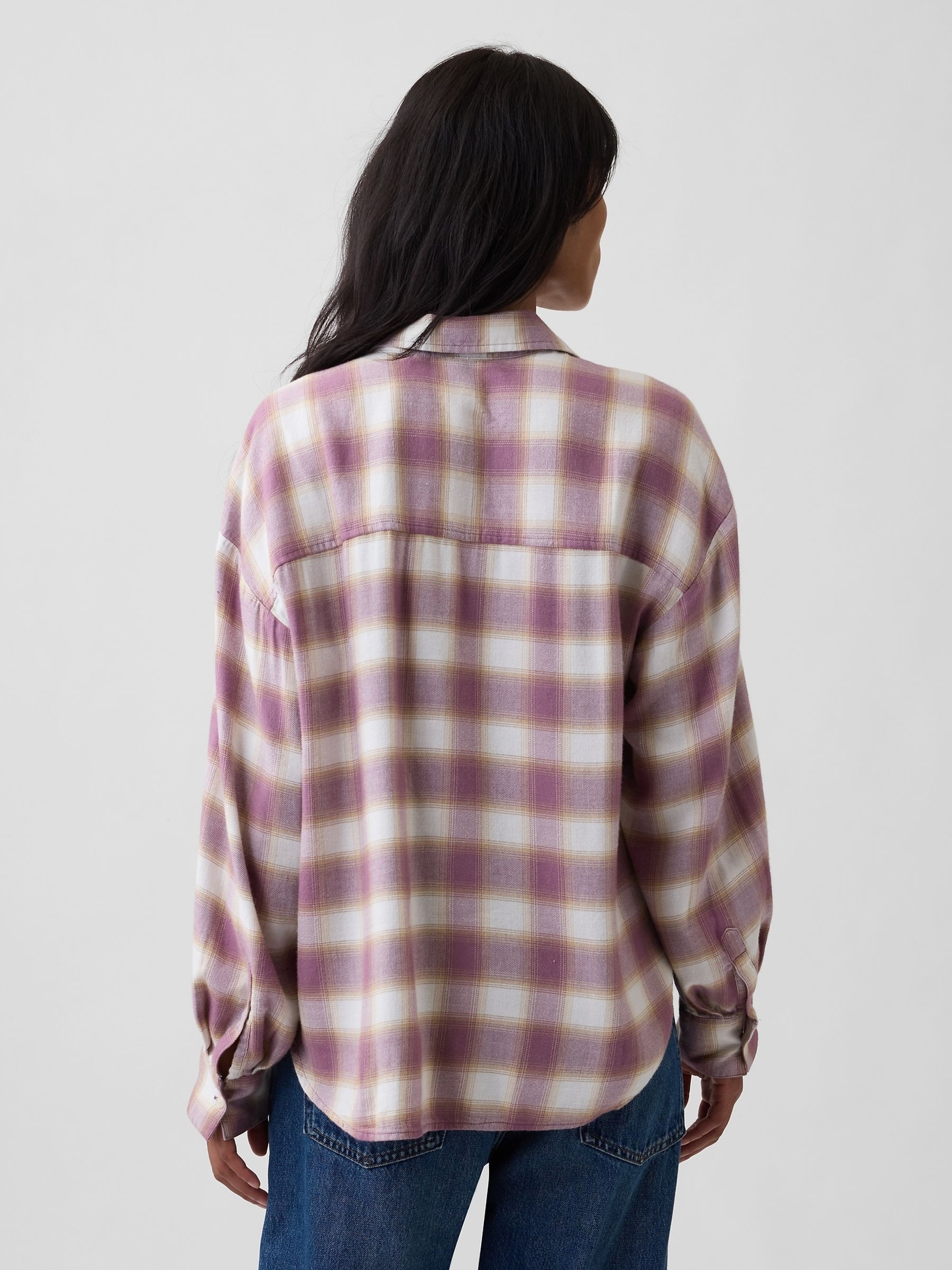 Purple Check Oversized Flannel Shirt - Image 2 of 5