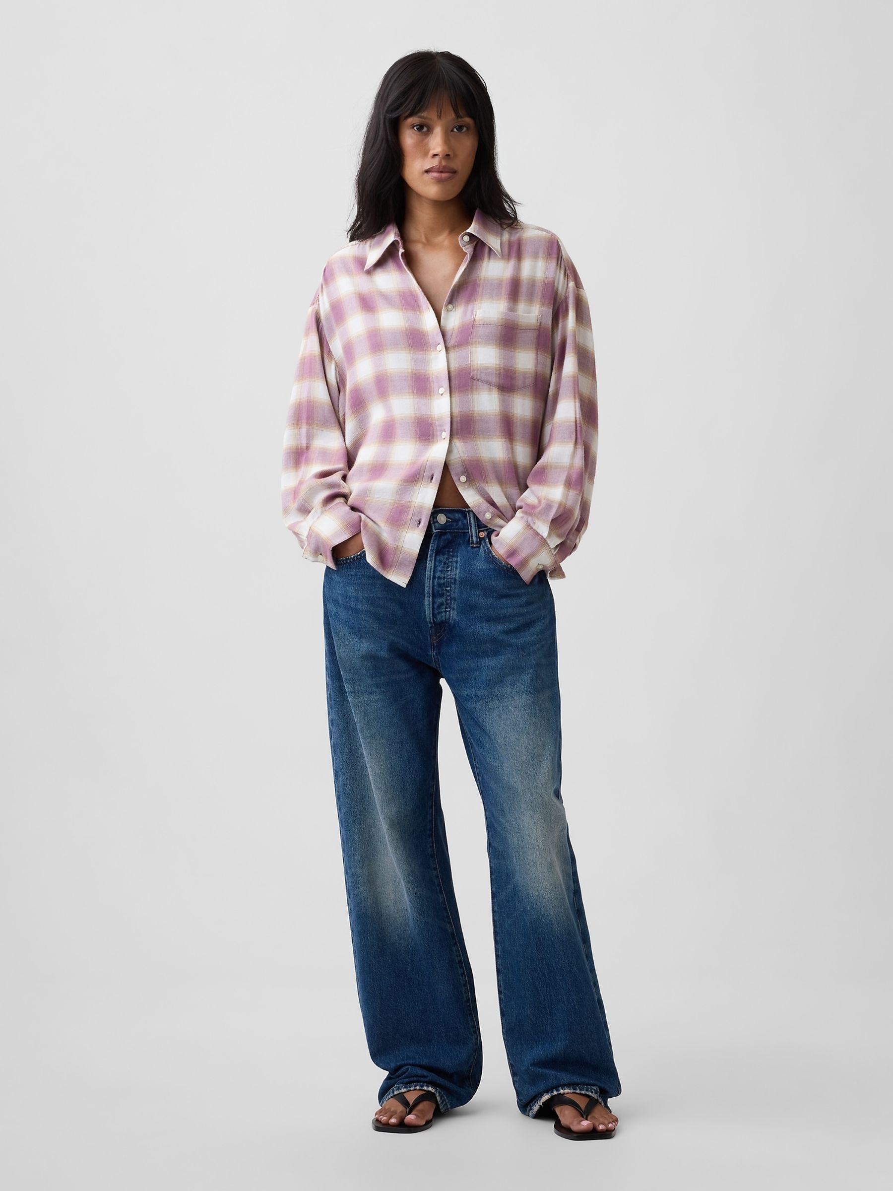 Purple Check Oversized Flannel Shirt - Image 3 of 5
