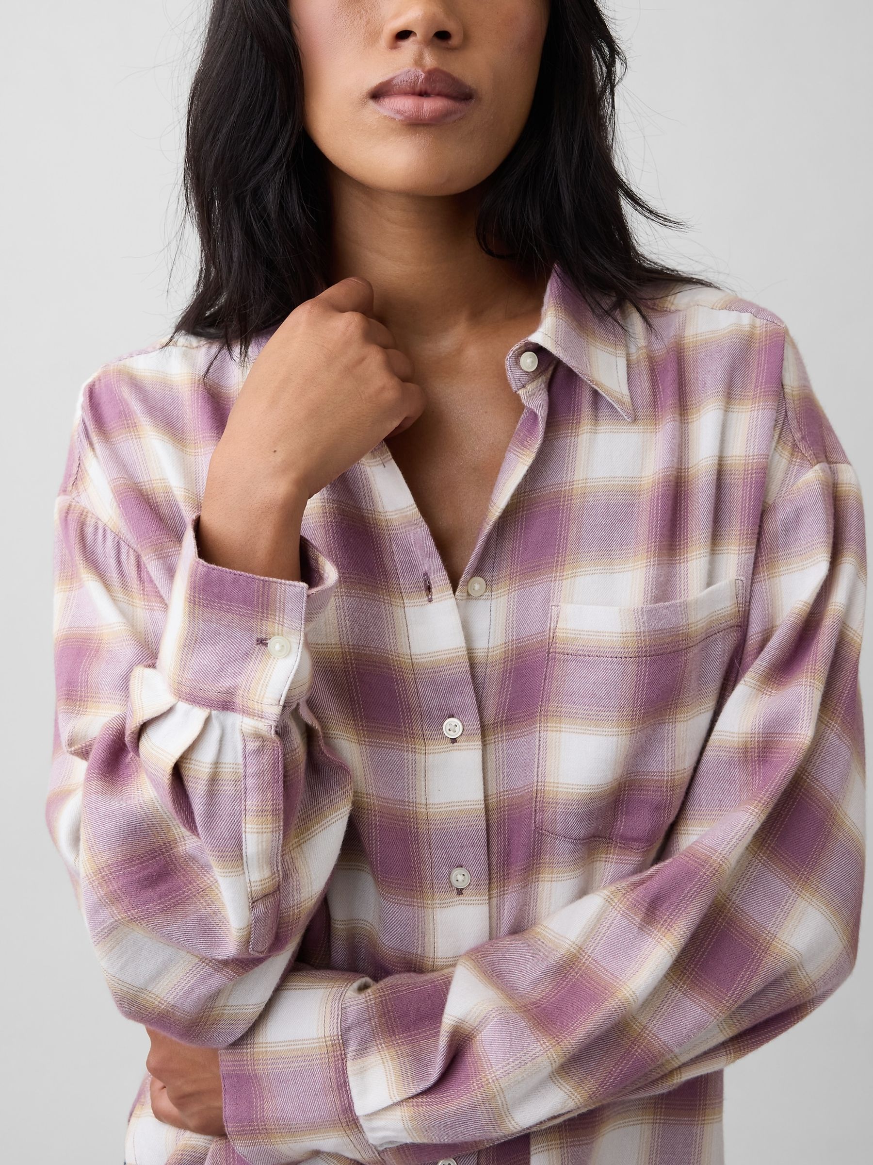 Purple Check Oversized Flannel Shirt - Image 4 of 5