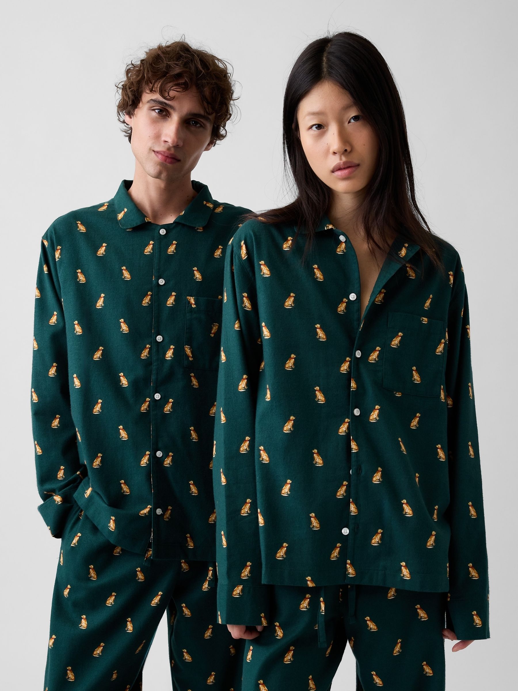 Green Dog Print Softest Flannel Pyjamas Shirt - Image 1 of 5