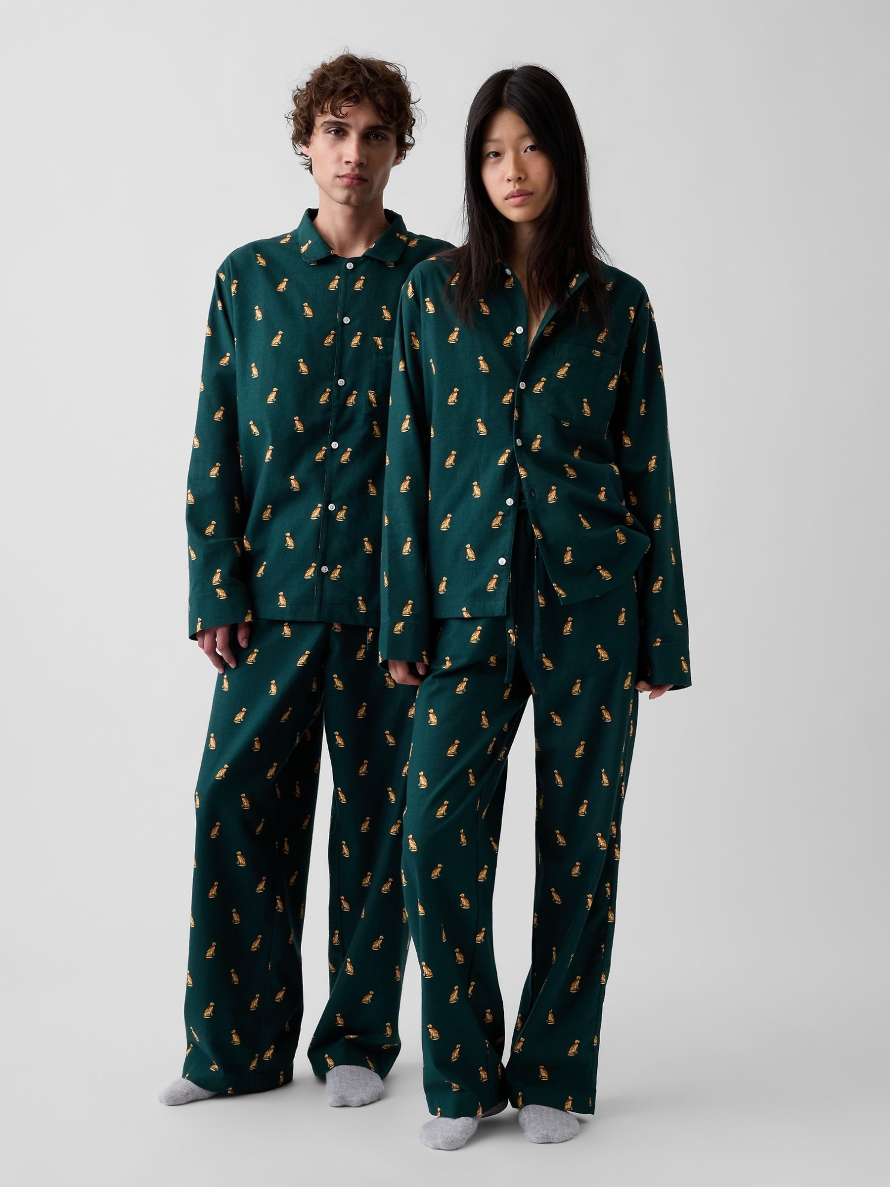 Green Dog Print Softest Flannel Pyjamas Shirt - Image 2 of 5 Green Dog Print Softest Flannel Pyjamas Shirt - Image 2 of 5