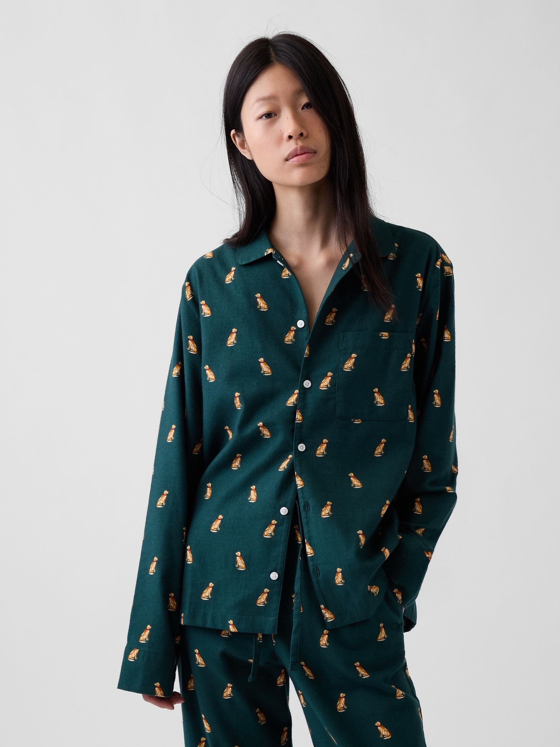 Green Dog Print Softest Flannel Pyjamas Shirt - Image 3 of 5