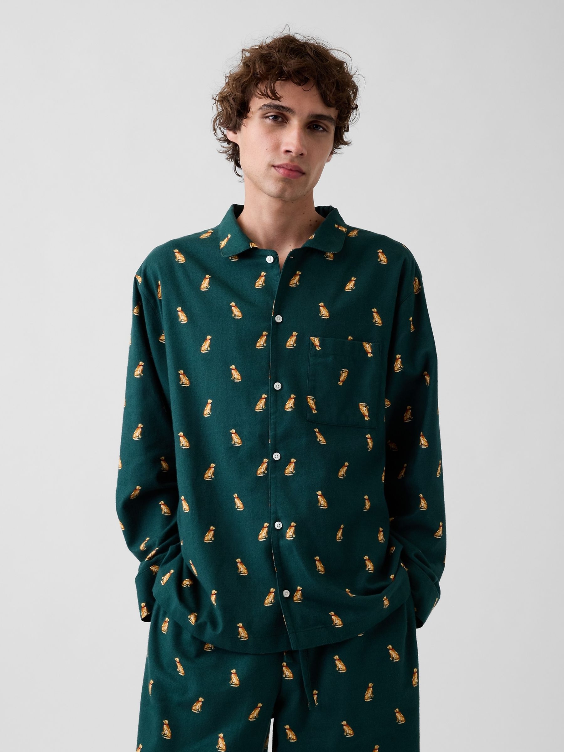 Green Dog Print Softest Flannel Pyjamas Shirt - Image 5 of 5 Green Dog Print Softest Flannel Pyjamas Shirt - Image 5 of 5