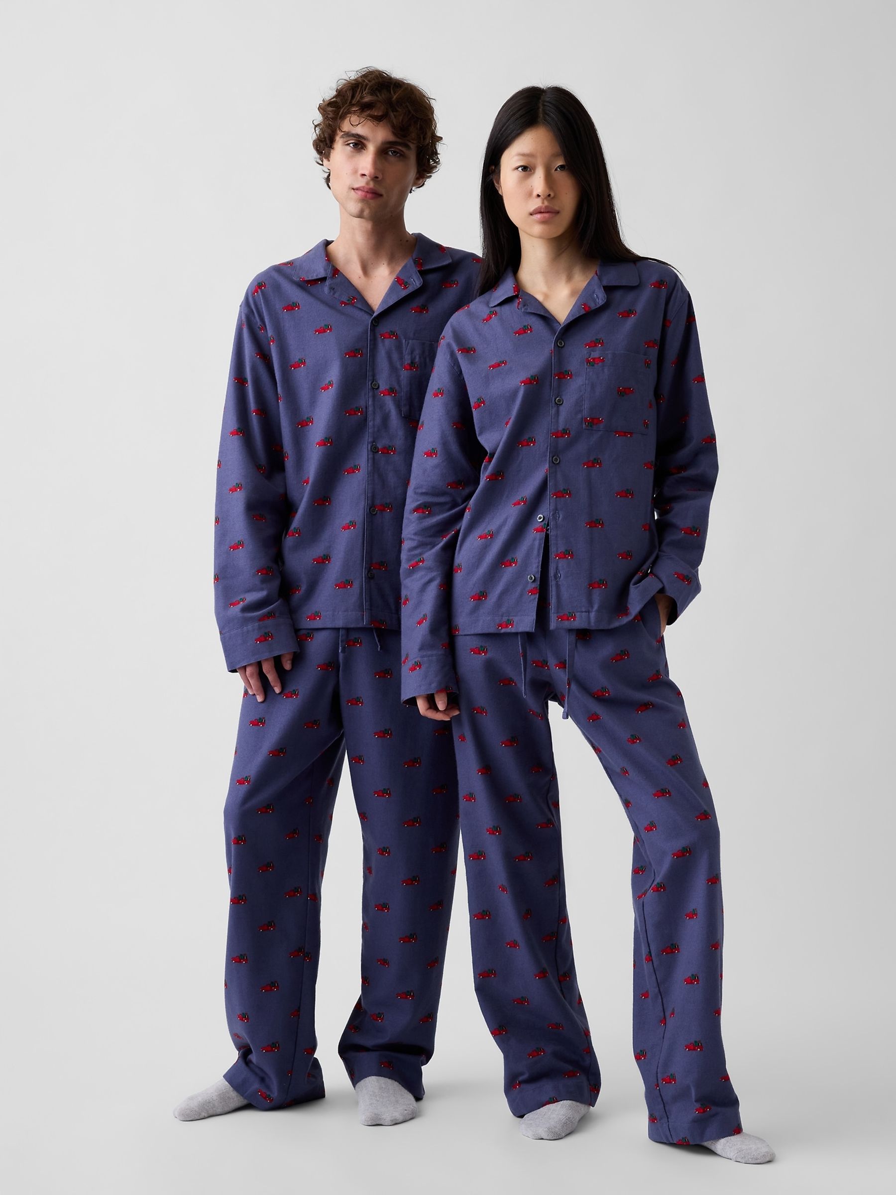 Navy Christmas Truck Matching Family Softest Flannel Pyjamas Shirt - Image 2 of 5