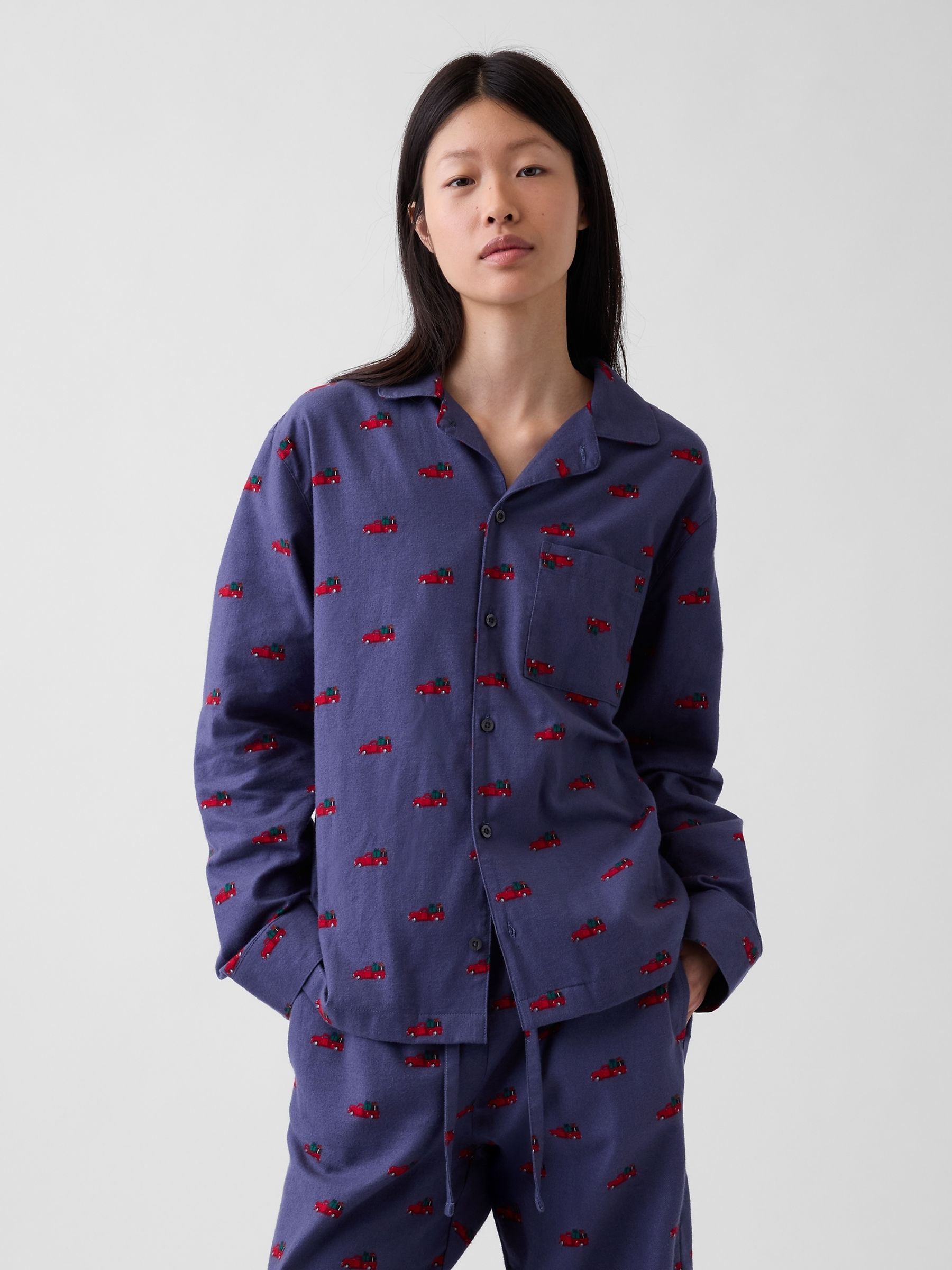 Navy Christmas Truck Matching Family Softest Flannel Pyjamas Shirt - Image 3 of 5