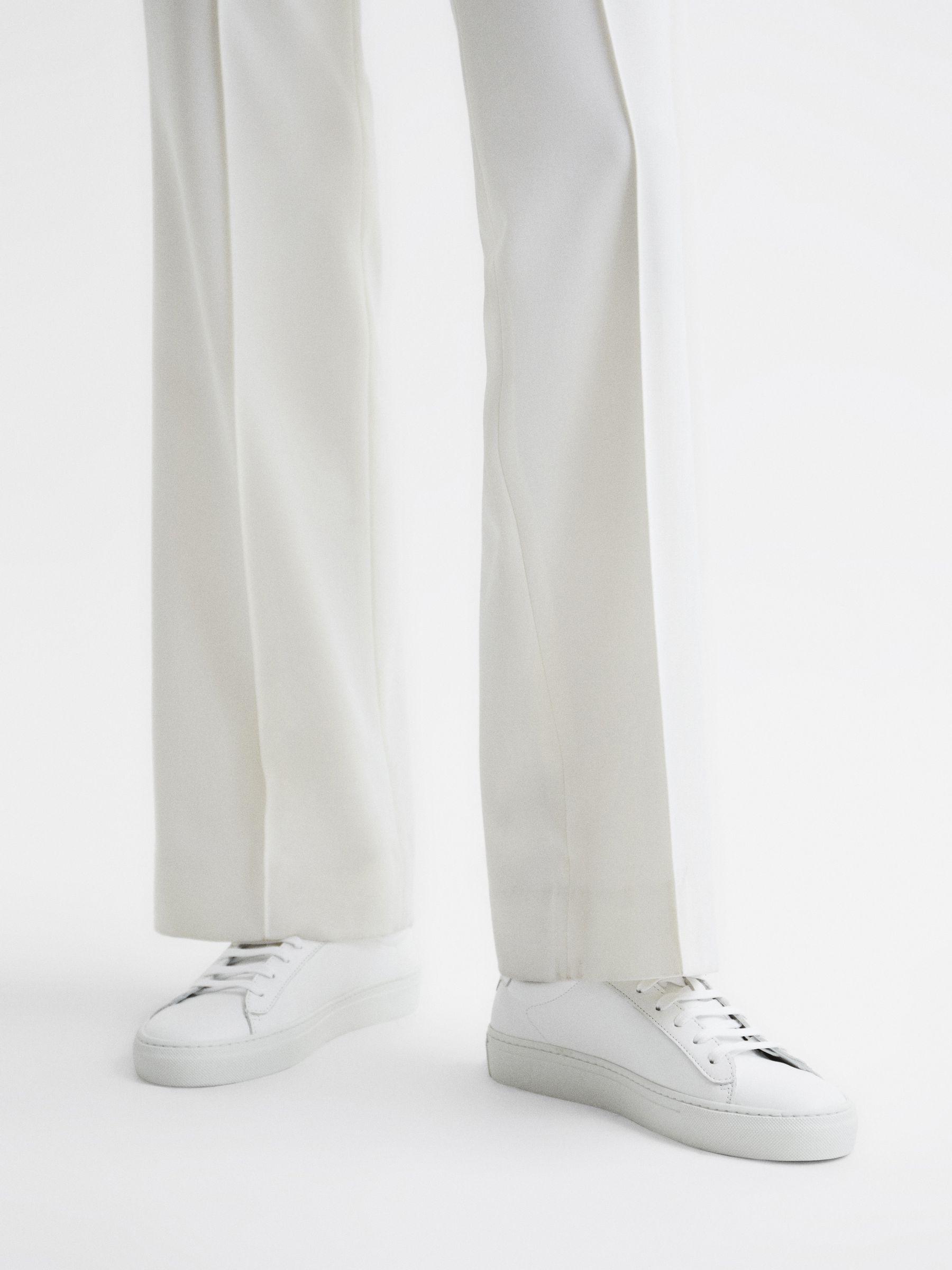Lace Up Leather Trainers in White - Image 3 of 6
