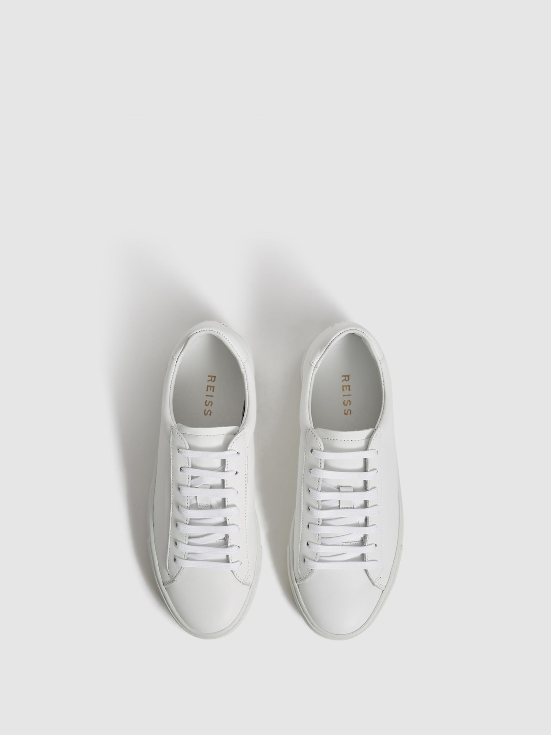 Lace Up Leather Trainers in White - Image 4 of 6