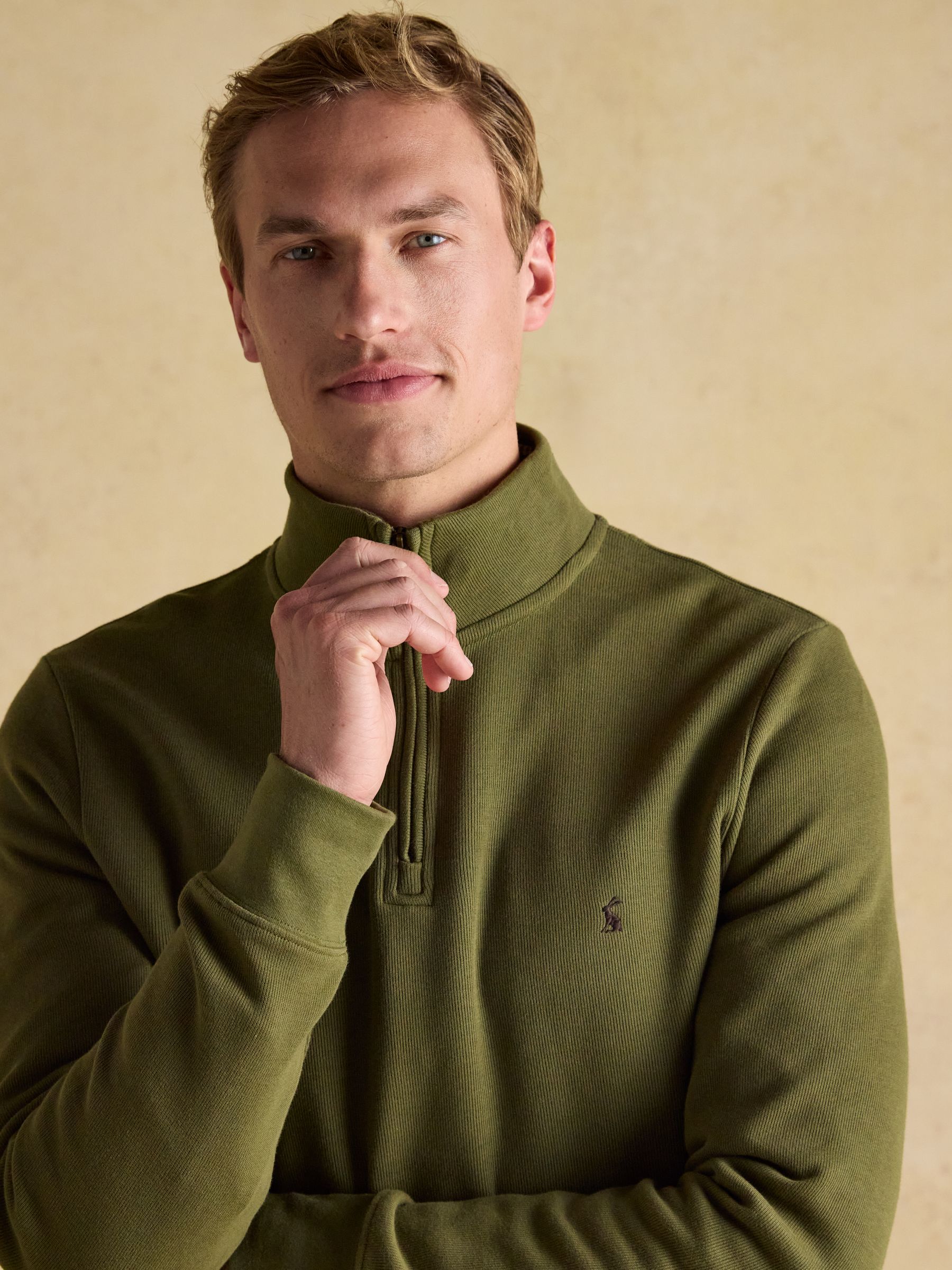 Alistair Khaki Green Quarter Zip Cotton Sweatshirt - Image 4 of 7
