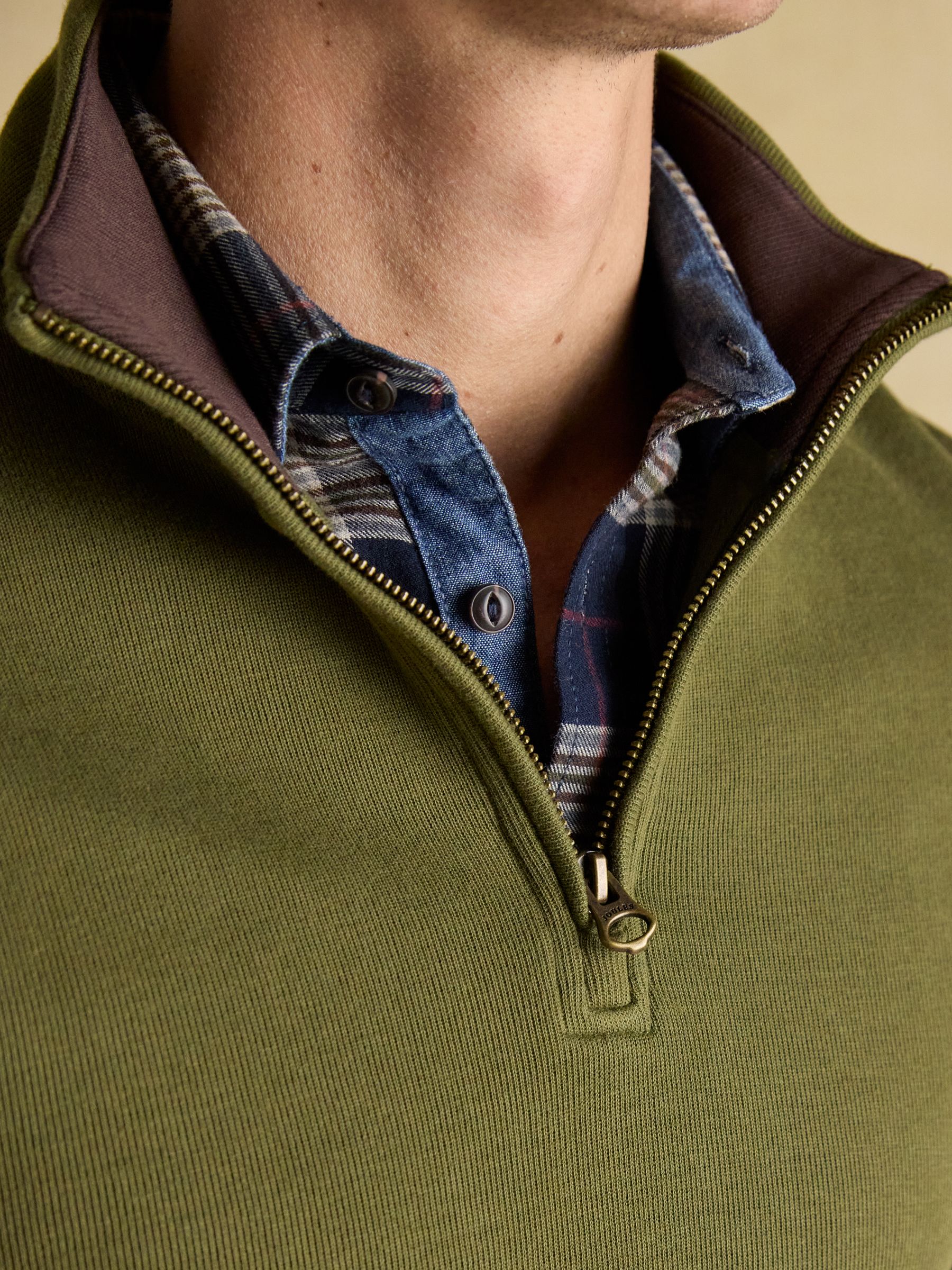 Alistair Khaki Green Quarter Zip Cotton Sweatshirt - Image 6 of 7