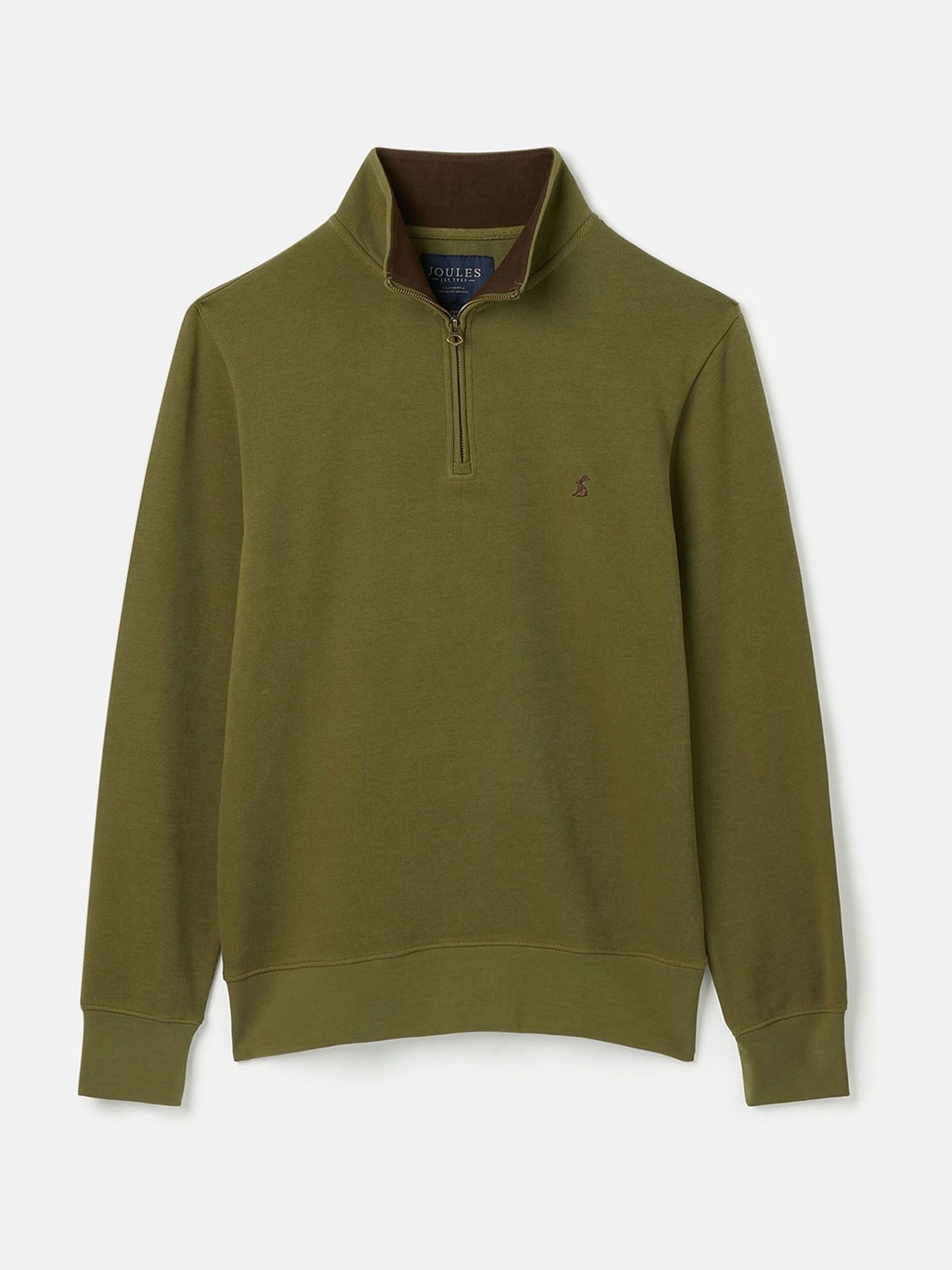 Alistair Khaki Green Quarter Zip Cotton Sweatshirt - Image 8 of 8