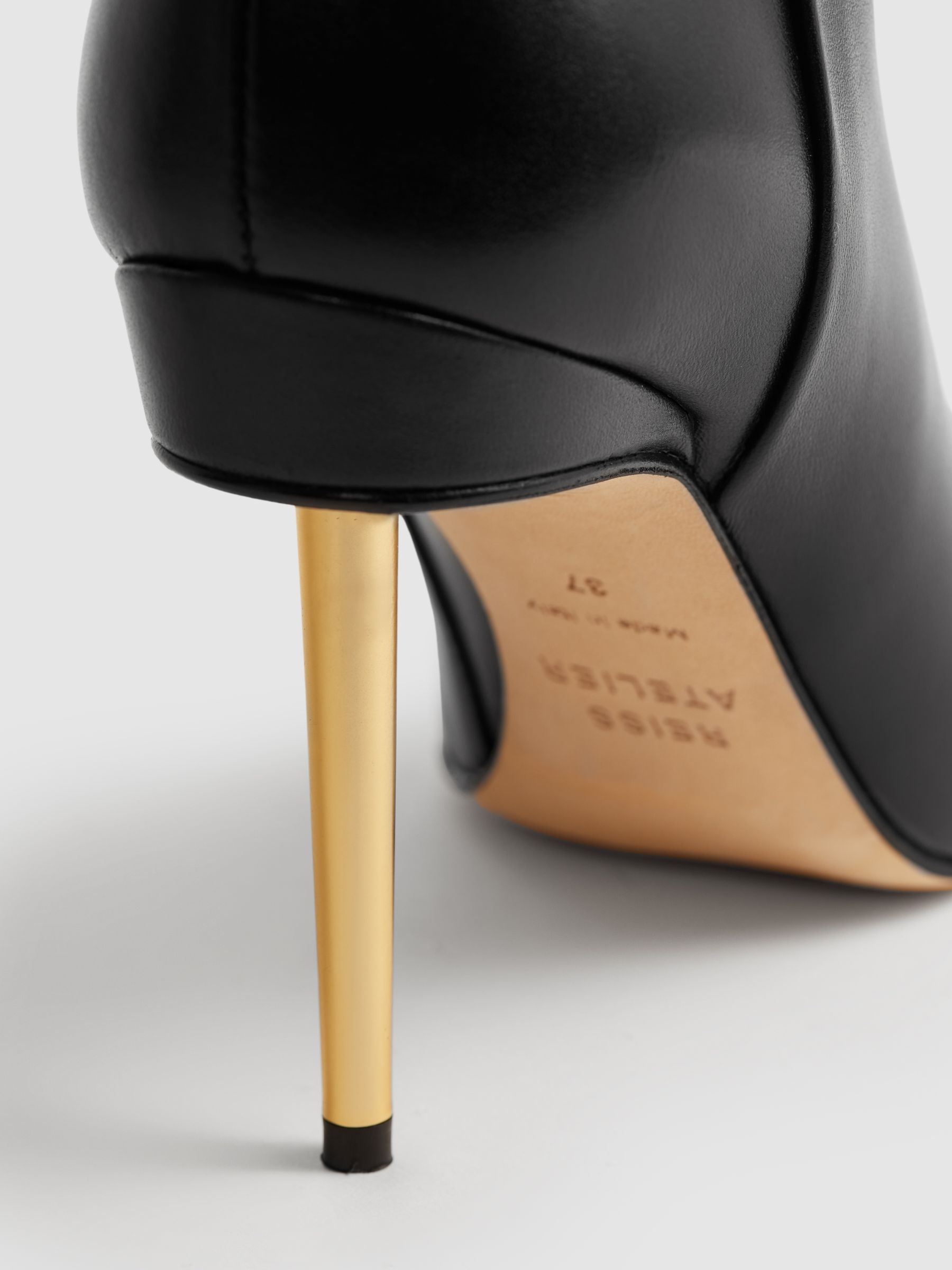 Italian Leather Heeled Knee-High Boots in Black - Image 5 of 7