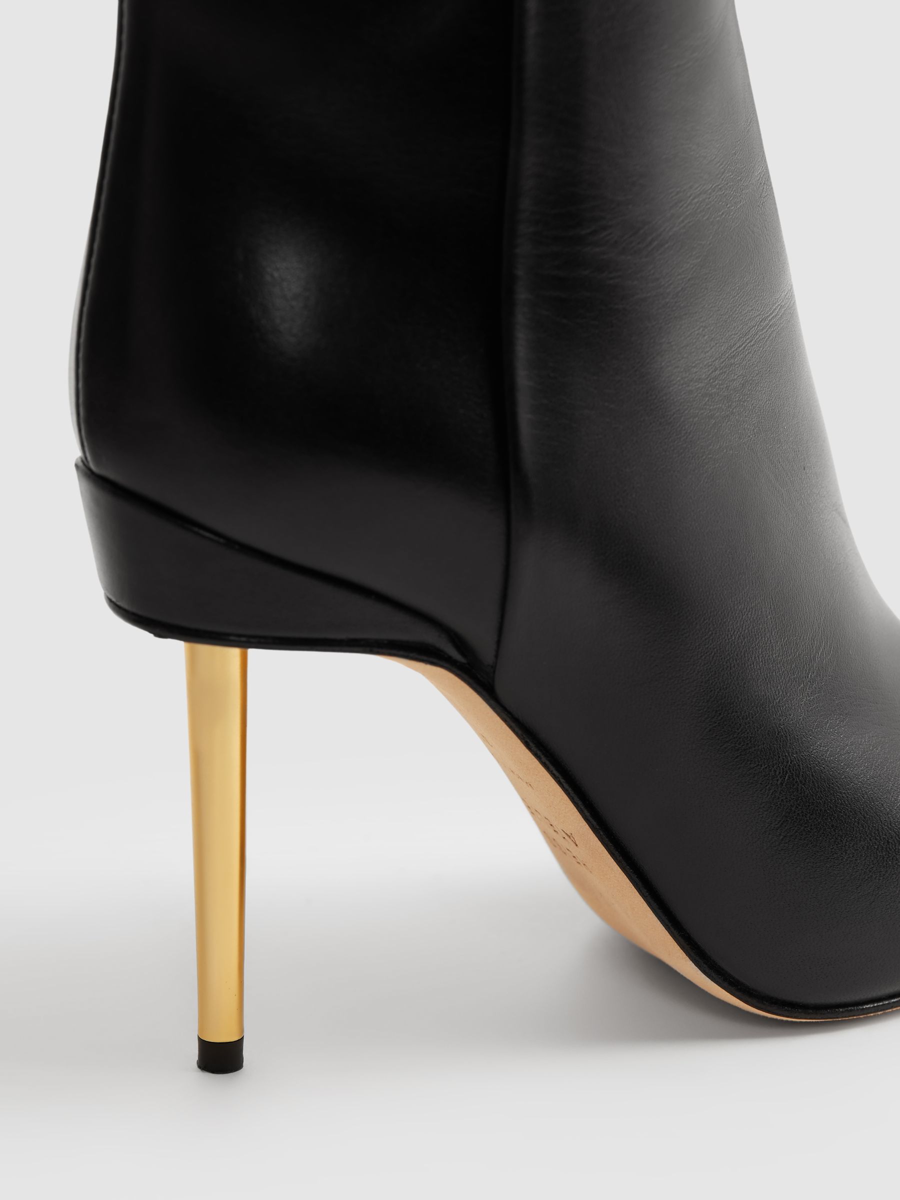 Italian Leather Heeled Knee-High Boots in Black - Image 6 of 7