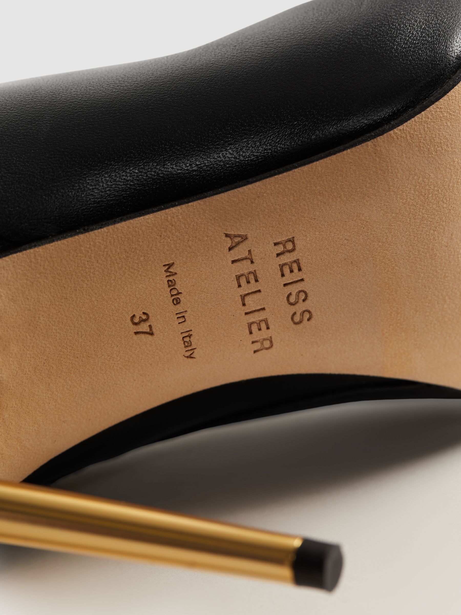 Italian Leather Heeled Knee-High Boots in Black - Image 7 of 7