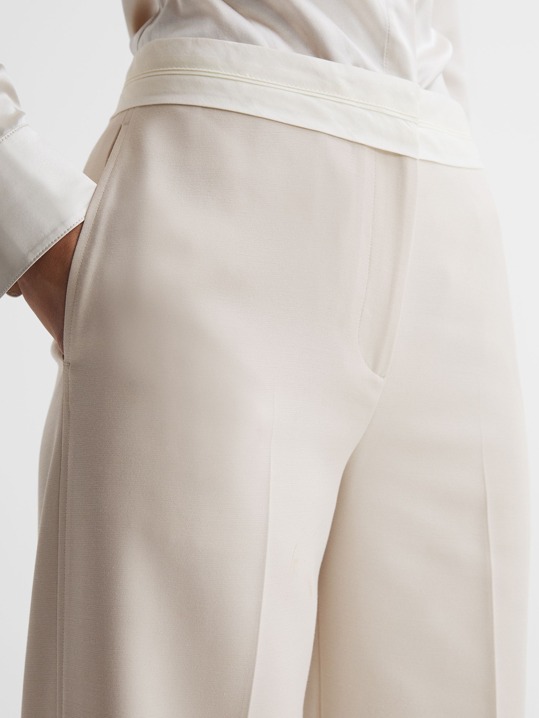 Petite Mid Rise Contrast Wide Leg Suit Trousers in Neutral - Image 4 of 6