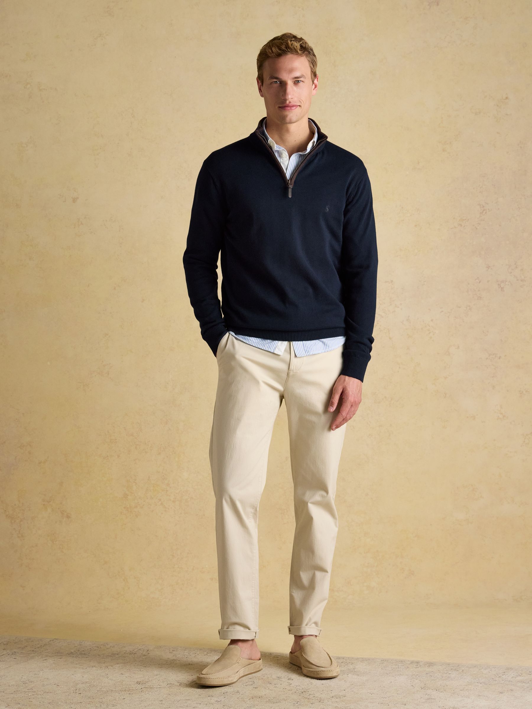 Hillside Navy Blue Quarter Zip Knitted Jumper | Joules