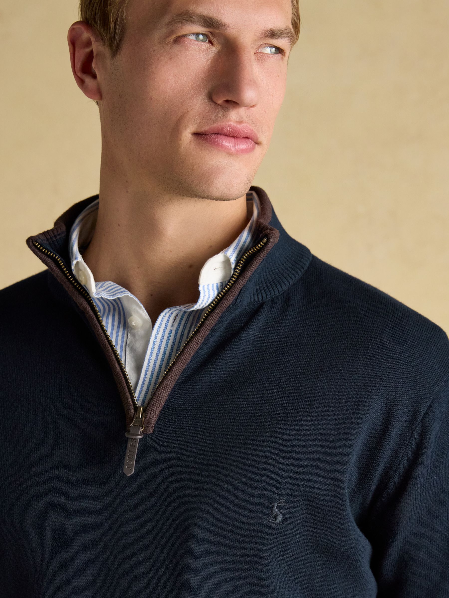 Hillside Navy Blue Quarter Zip Knitted Jumper - Image 6 of 7