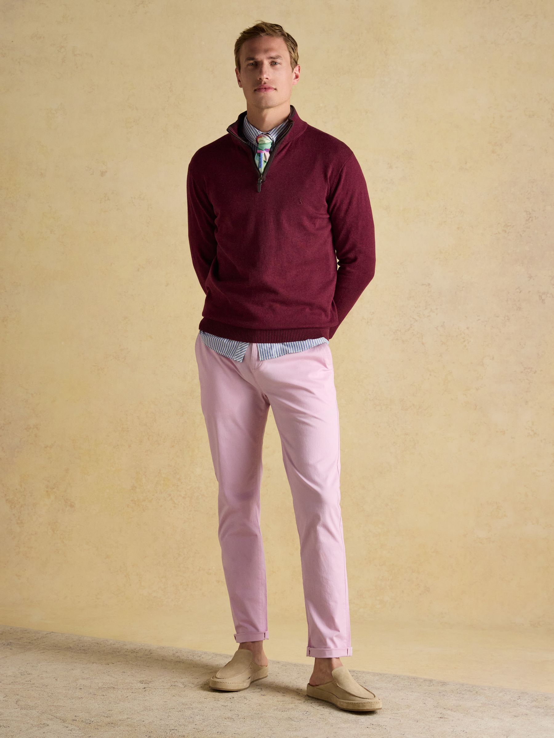 Hillside Burgundy Quarter Zip Knitted Jumper - Image 3 of 6