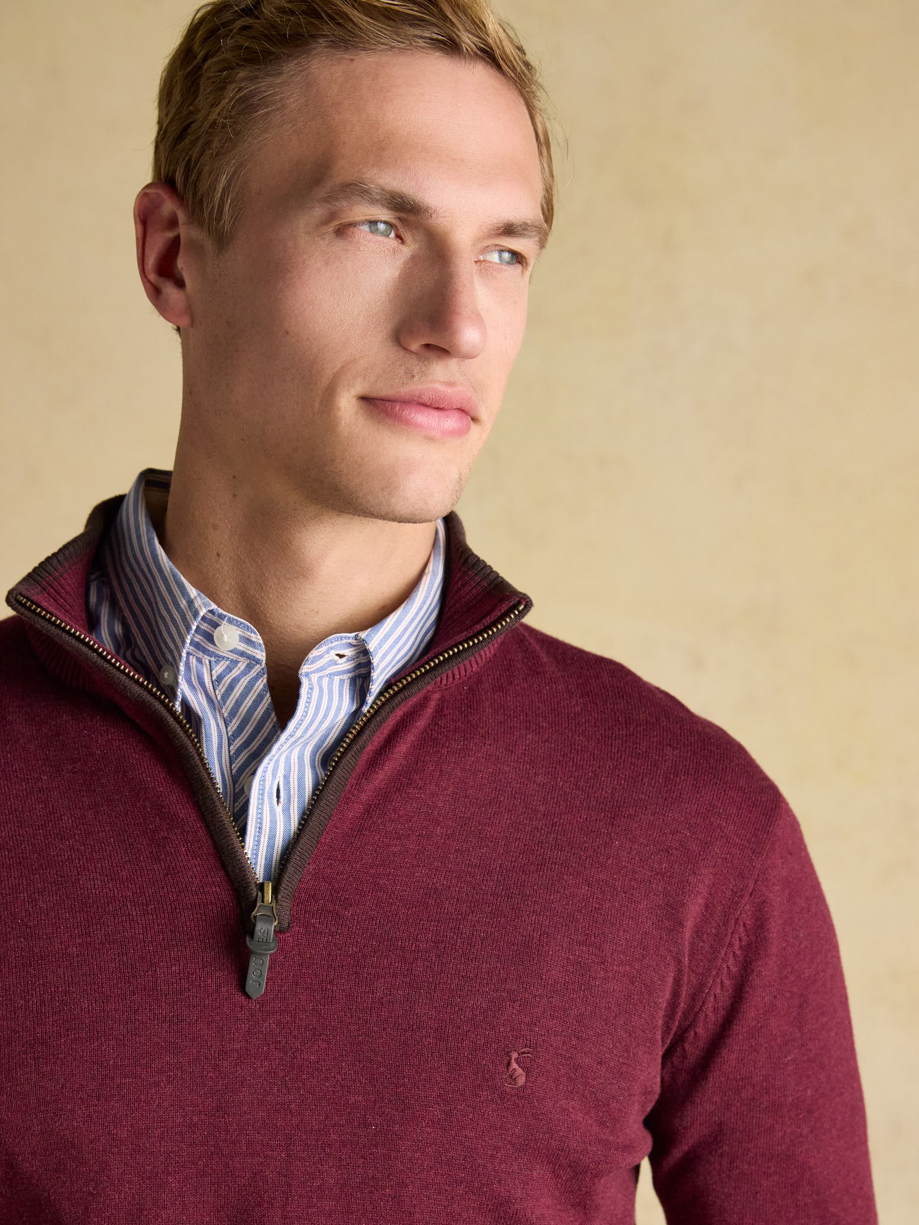 Hillside Burgundy Quarter Zip Knitted Jumper - Image 4 of 6