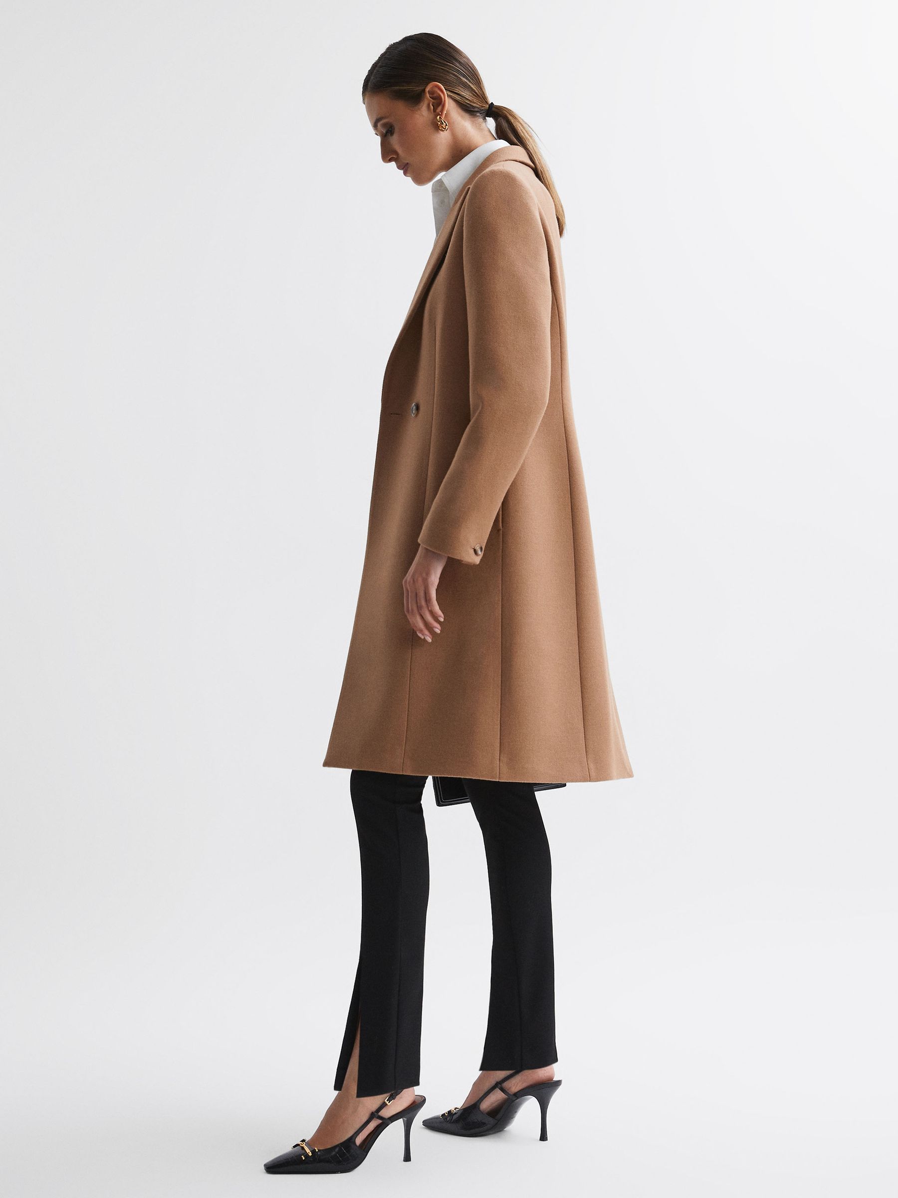 Wool Blend Double Breasted Coat in Camel - Image 4 of 7