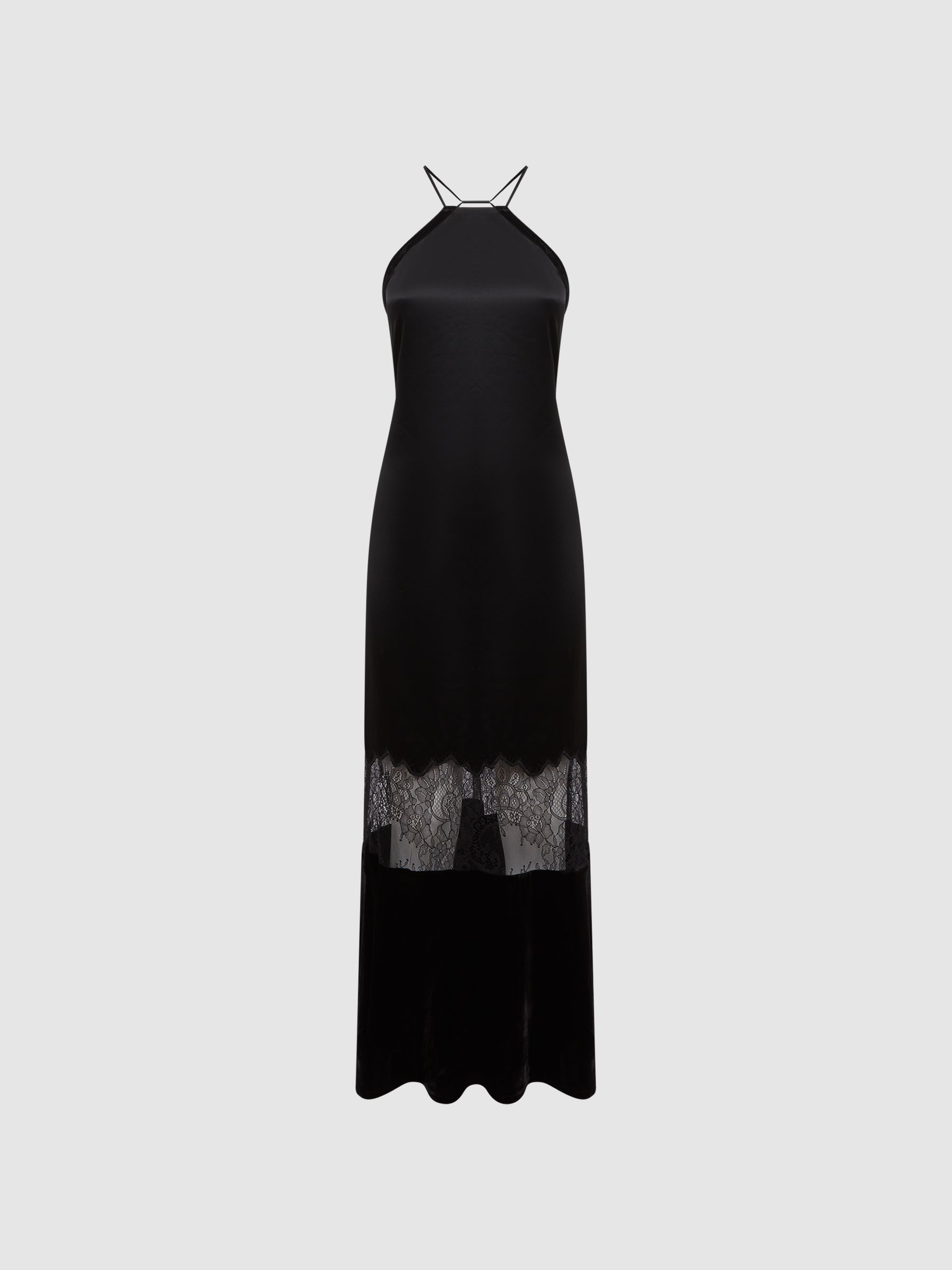 Fitted Satin-Velvet Midi Dress in Black - Image 2 of 4