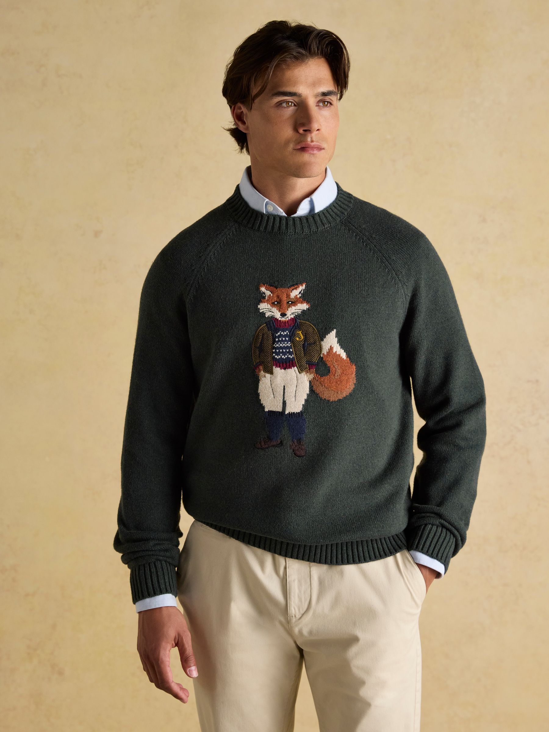 Jonty Green Intarsia Crew Knit Jumper - Image 1 of 7