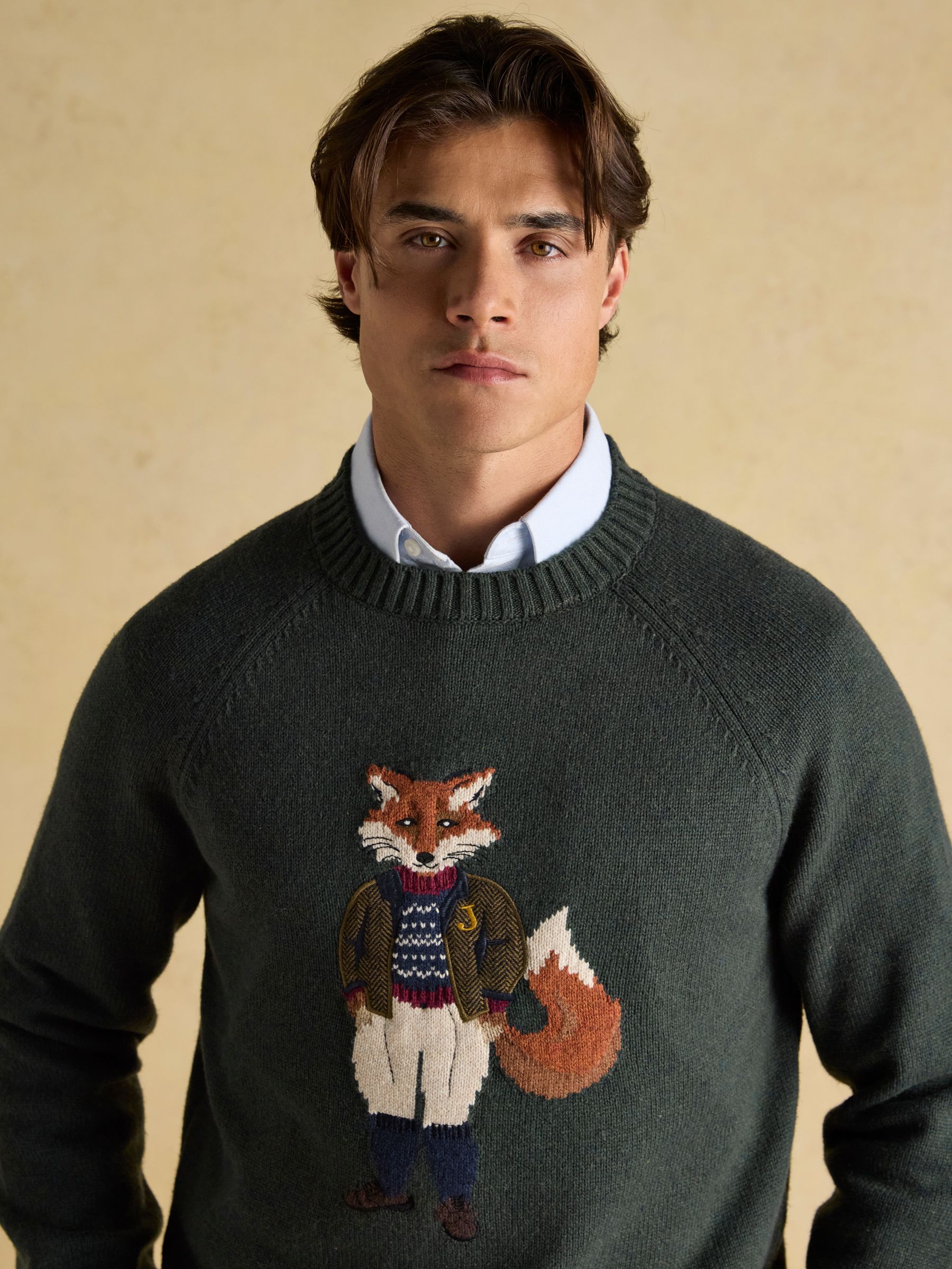 Jonty Fox Green Intarsia Crew Knit Jumper - Image 10 of 11