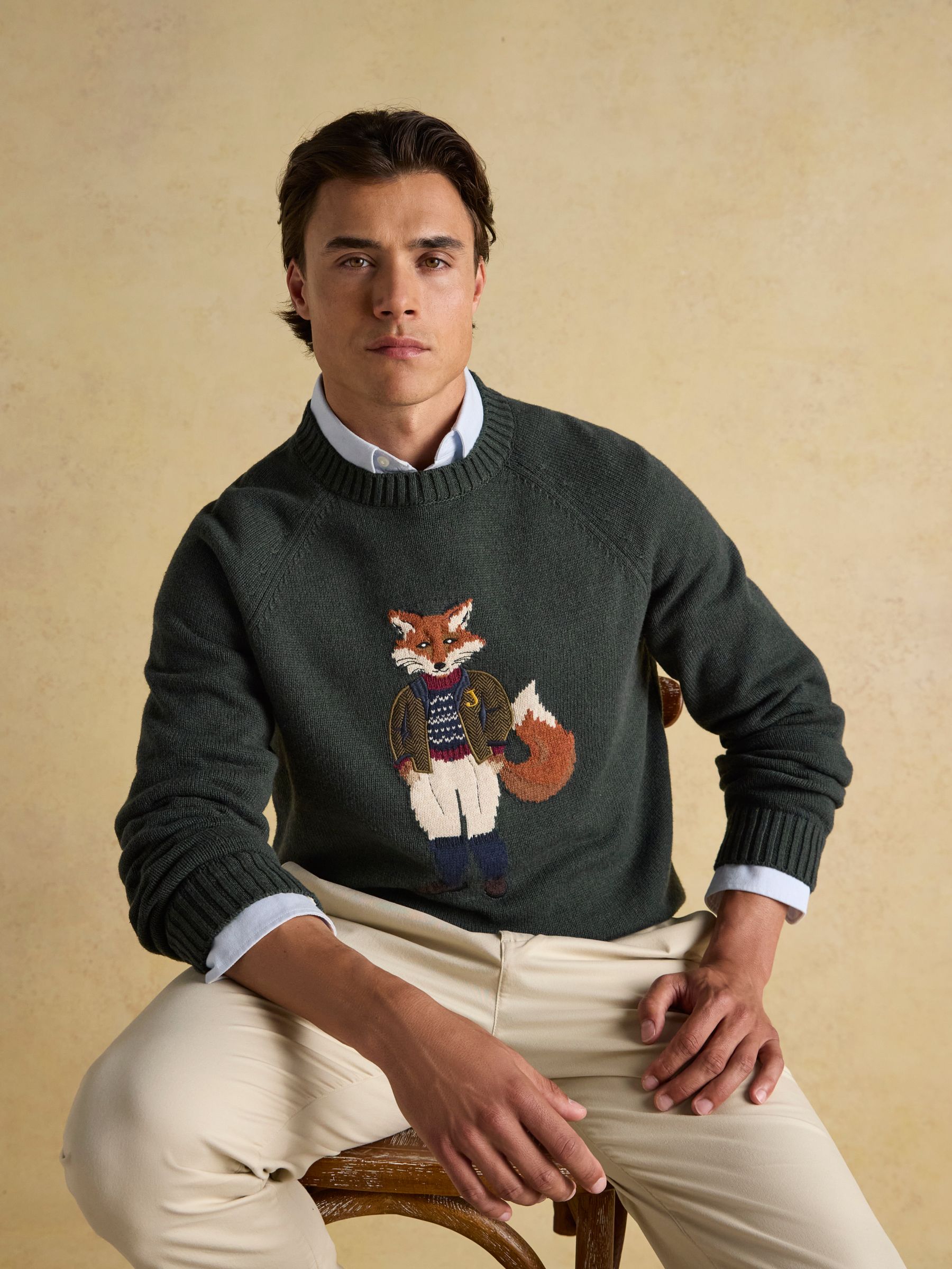 Jonty Green Intarsia Crew Knit Jumper - Image 3 of 7