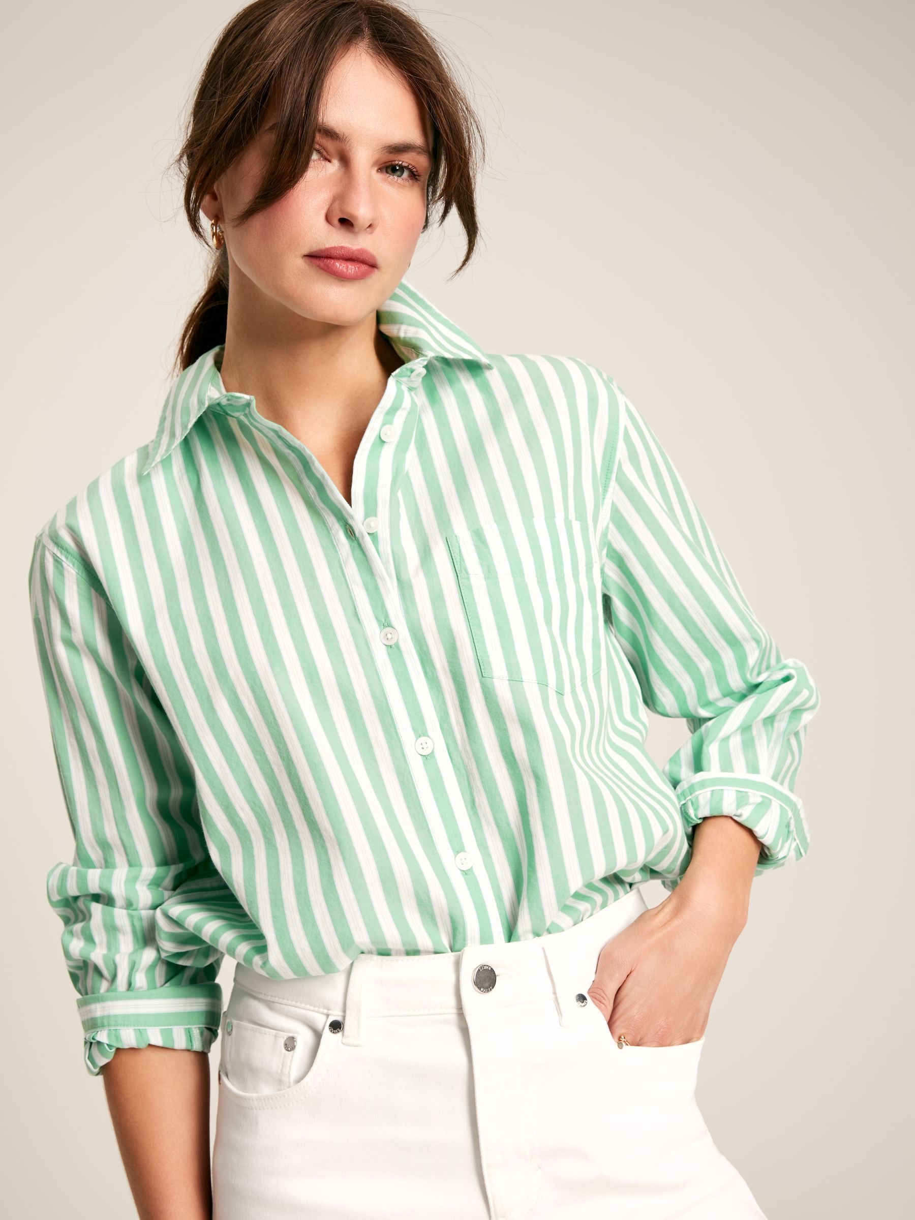 Amilla Green & White Striped Cotton Shirt - Image 1 of 7